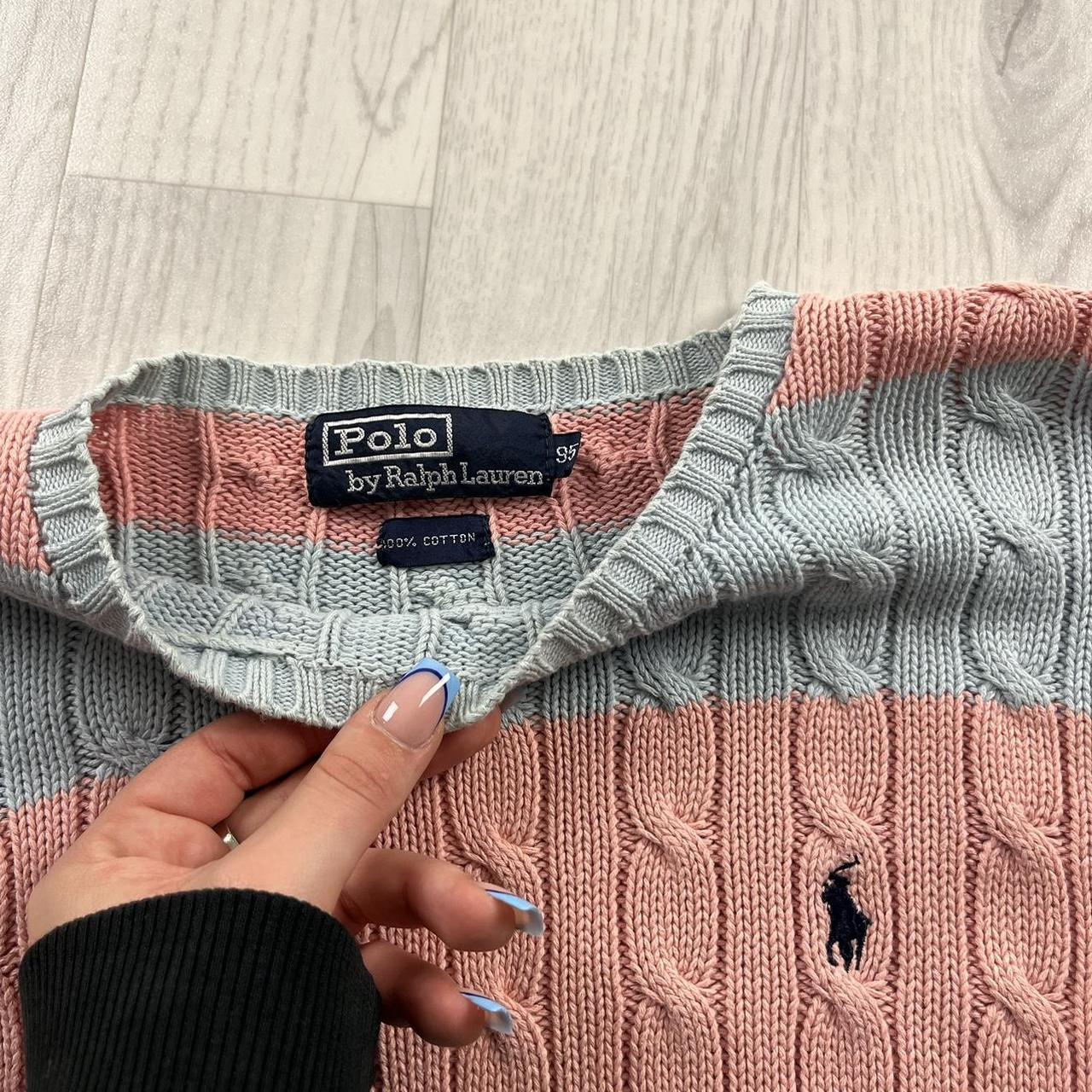 VINTAGE Y2K POLO RALPH LAUREN CHUNKY STRIPED CABLE KNITTED JUMPER PINK BLUE