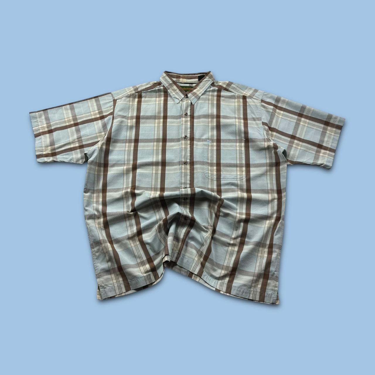VINTAGE Y2K TIMBERLAND CHECKERED SHORT SLEEVE SHIRT LIGHT BLUE