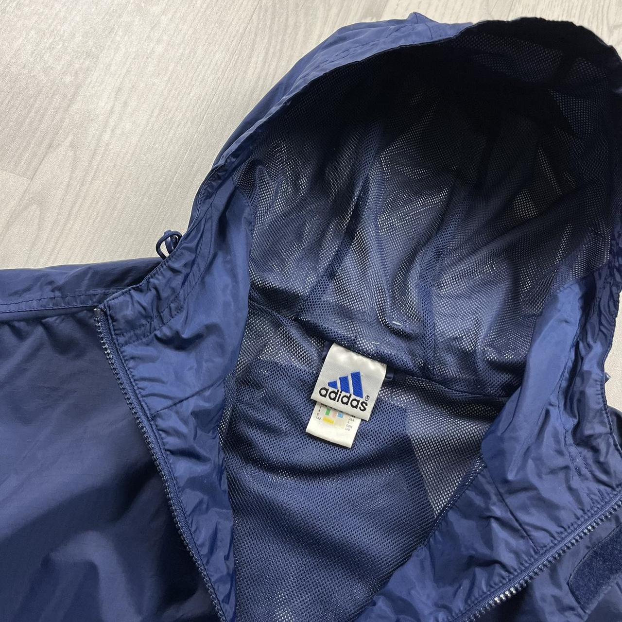 VINTAGE 90s ADIDAS QUARTER ZIP WIND BREAKER HOODED JACKET NAVY