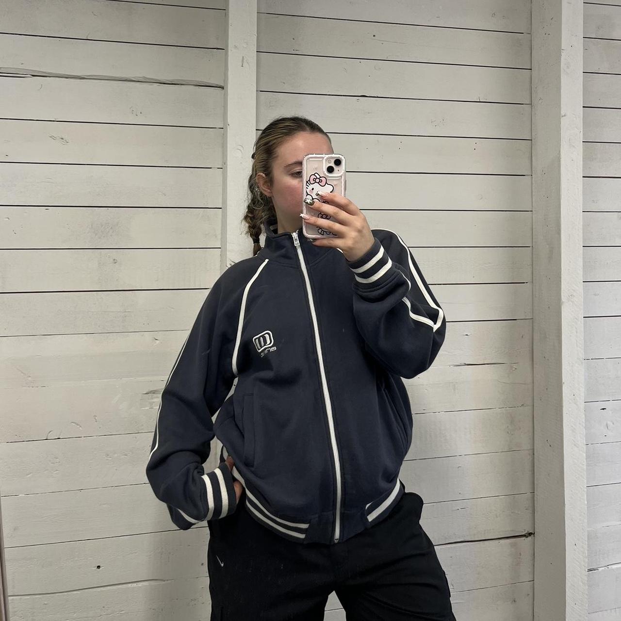 VINTAGE Y2K ANIMAL STRIPED ZIP SWEATSHIRT NAVY
