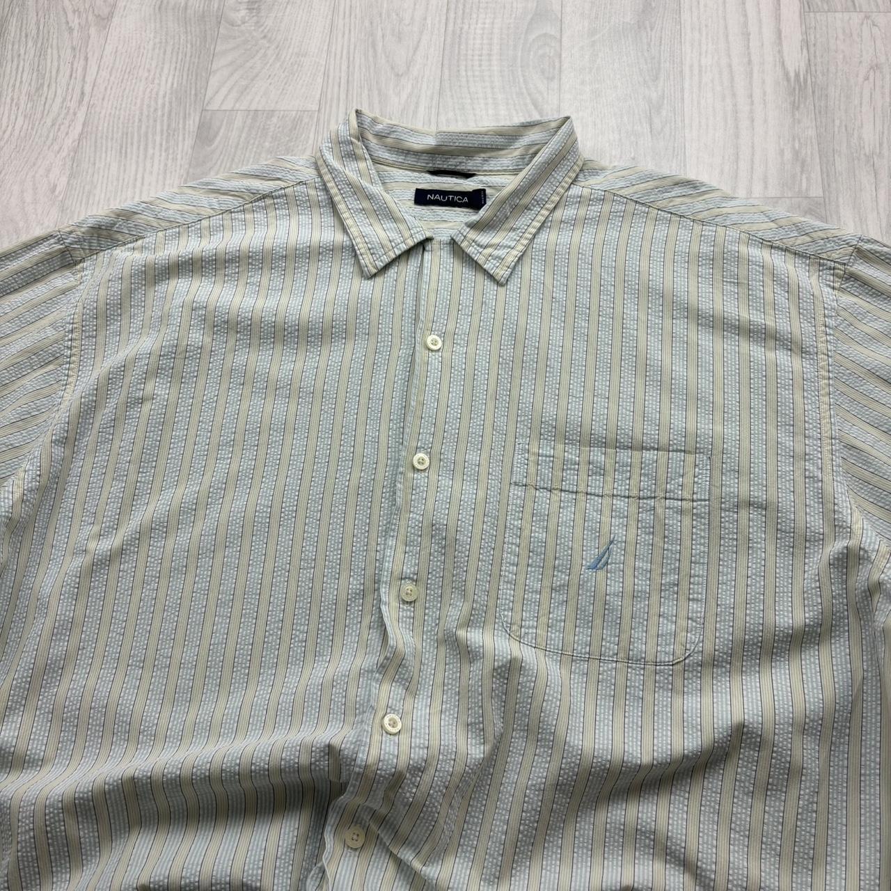 VINTAGE Y2K NAUTICA STRIPED SHORT SLEEVE SHIRT CREAM