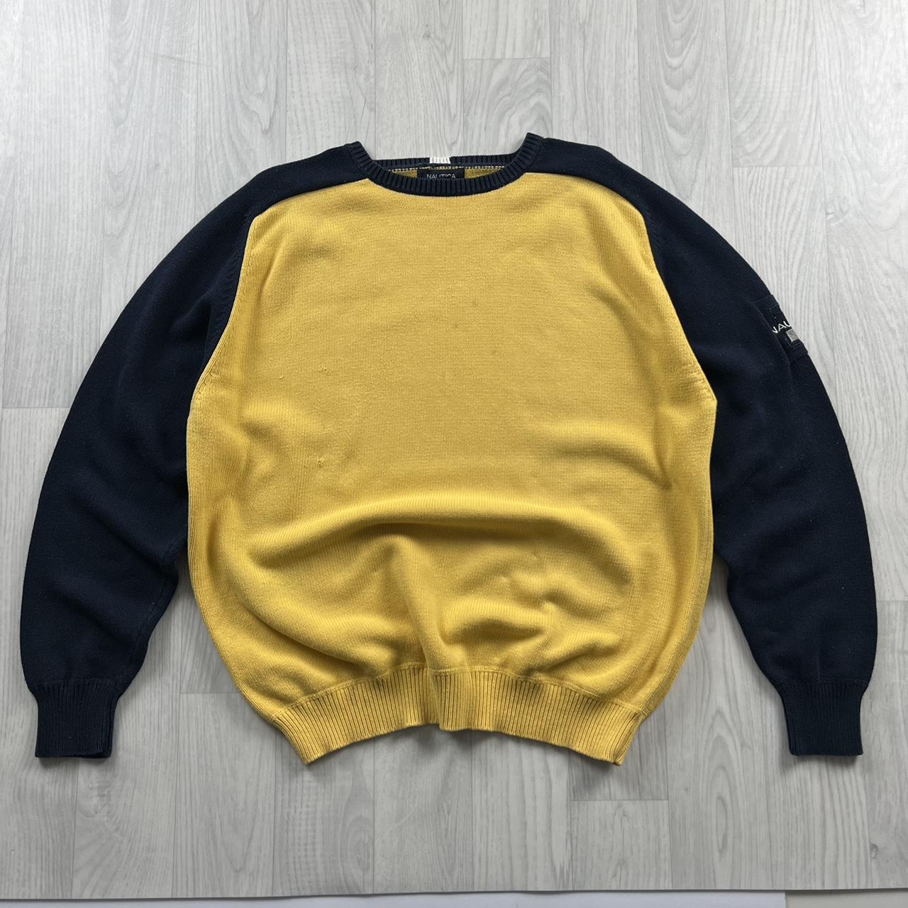 VINTAGE Y2K NAUTICA CHUNKY KNITTED JUMPER YELLOW NAVY