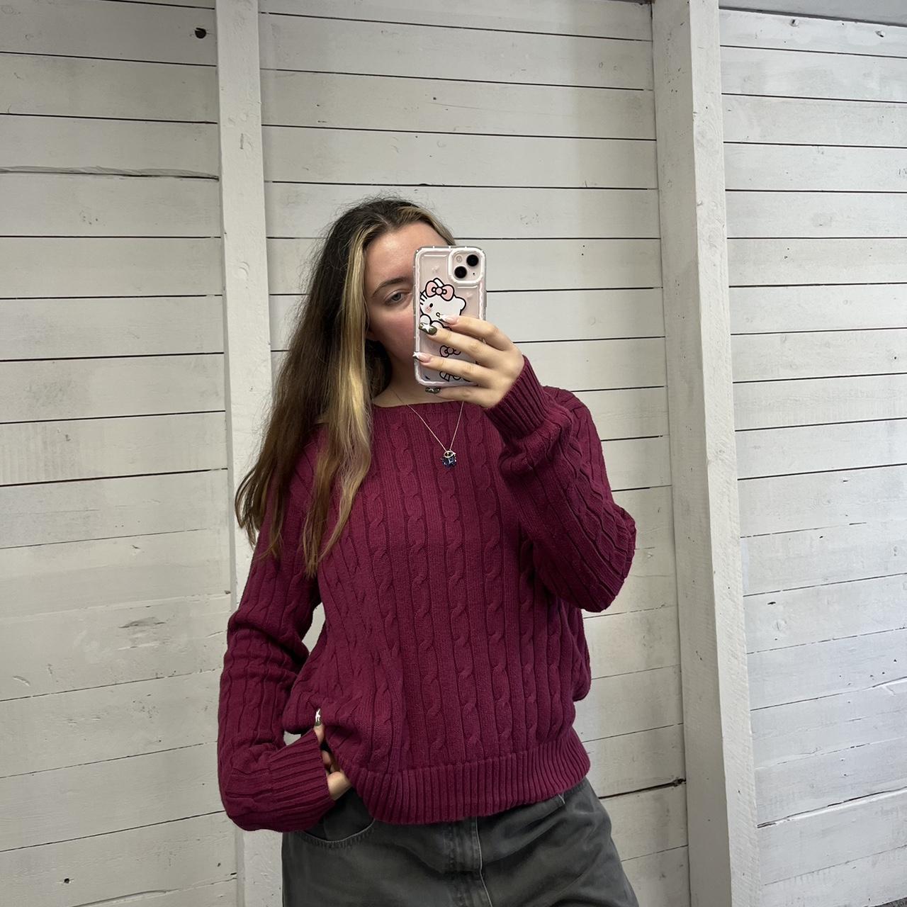 VINTAGE Y2K POLO RALPH LAUREN CHUNKY CABLE KNITTED JUMPER BURGUNDY