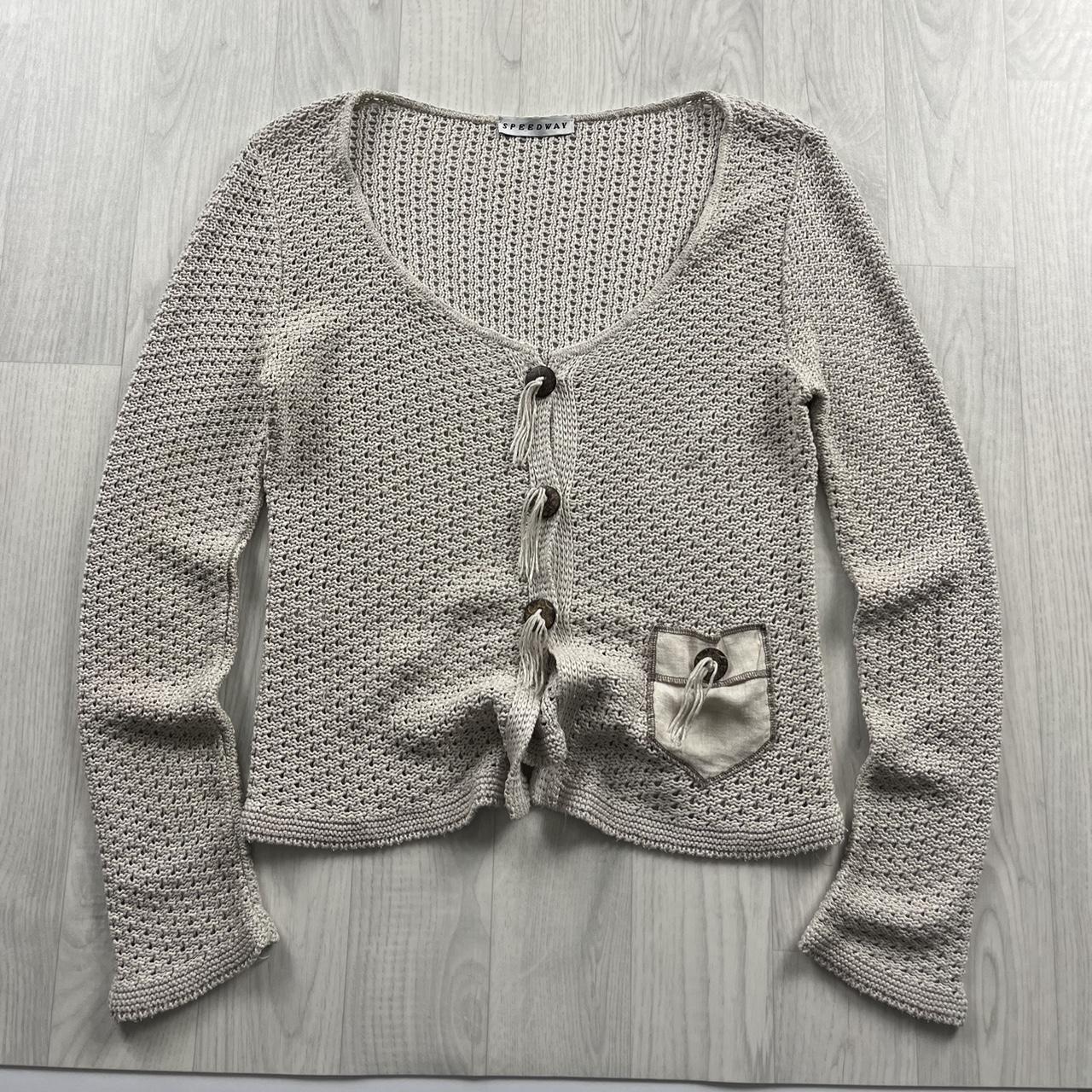 VINTAGE Y2K CHUNKY KNITTED CARDIGAN STONE