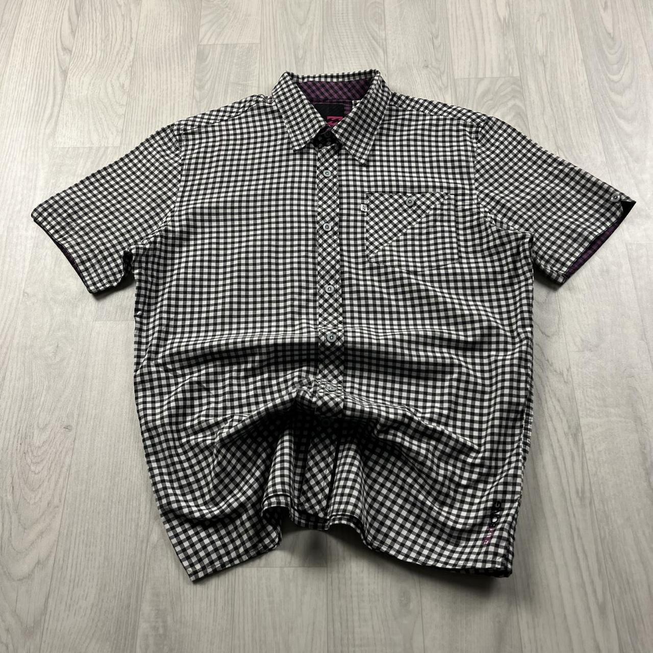 VINTAGE Y2K BILLABONG GINGHAM SHORT SLEEVE SHIRT BLACK WHITE