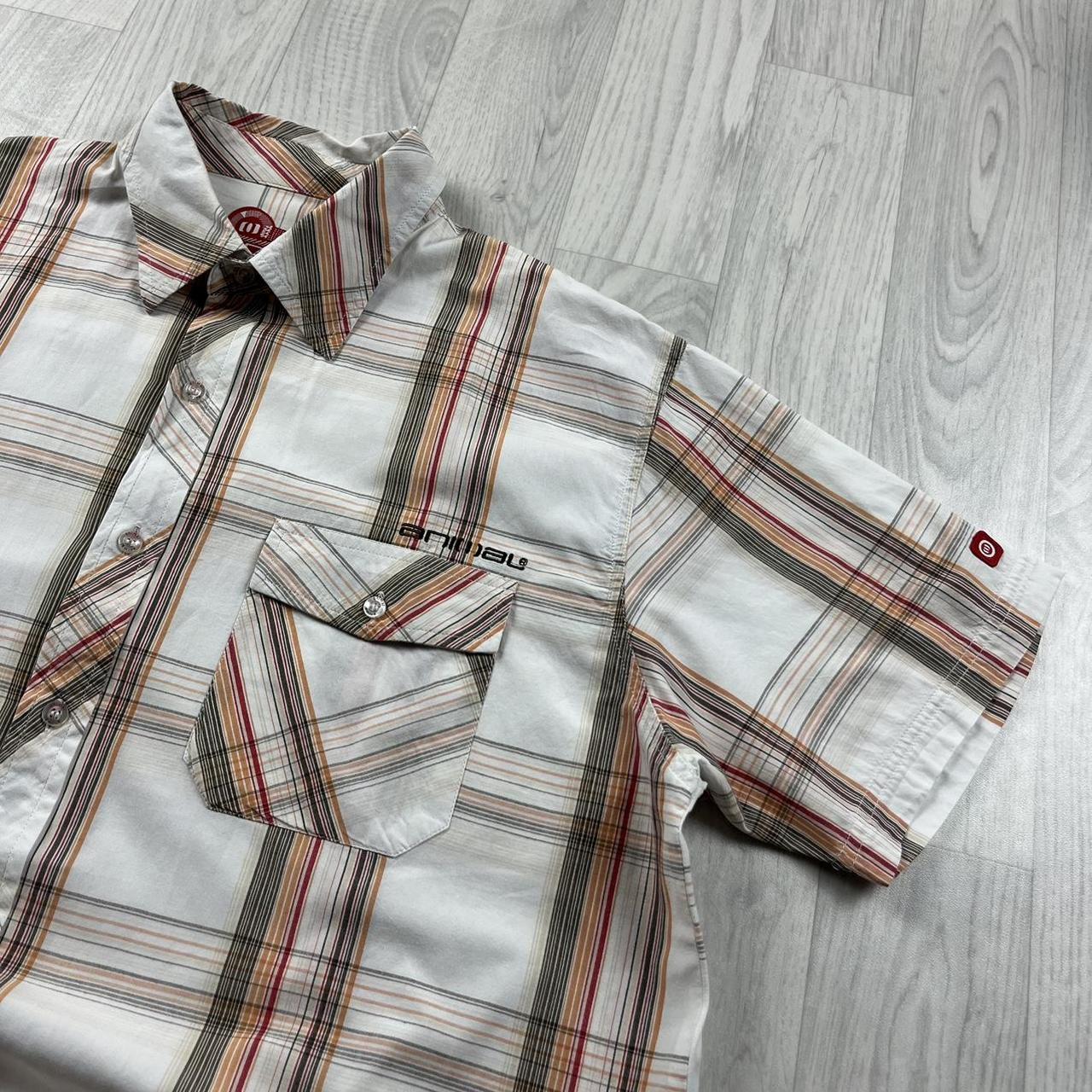 VINTAGE Y2K ANIMAL CHECKERED SHORT SLEEVE SHIRT CREAM MULTI