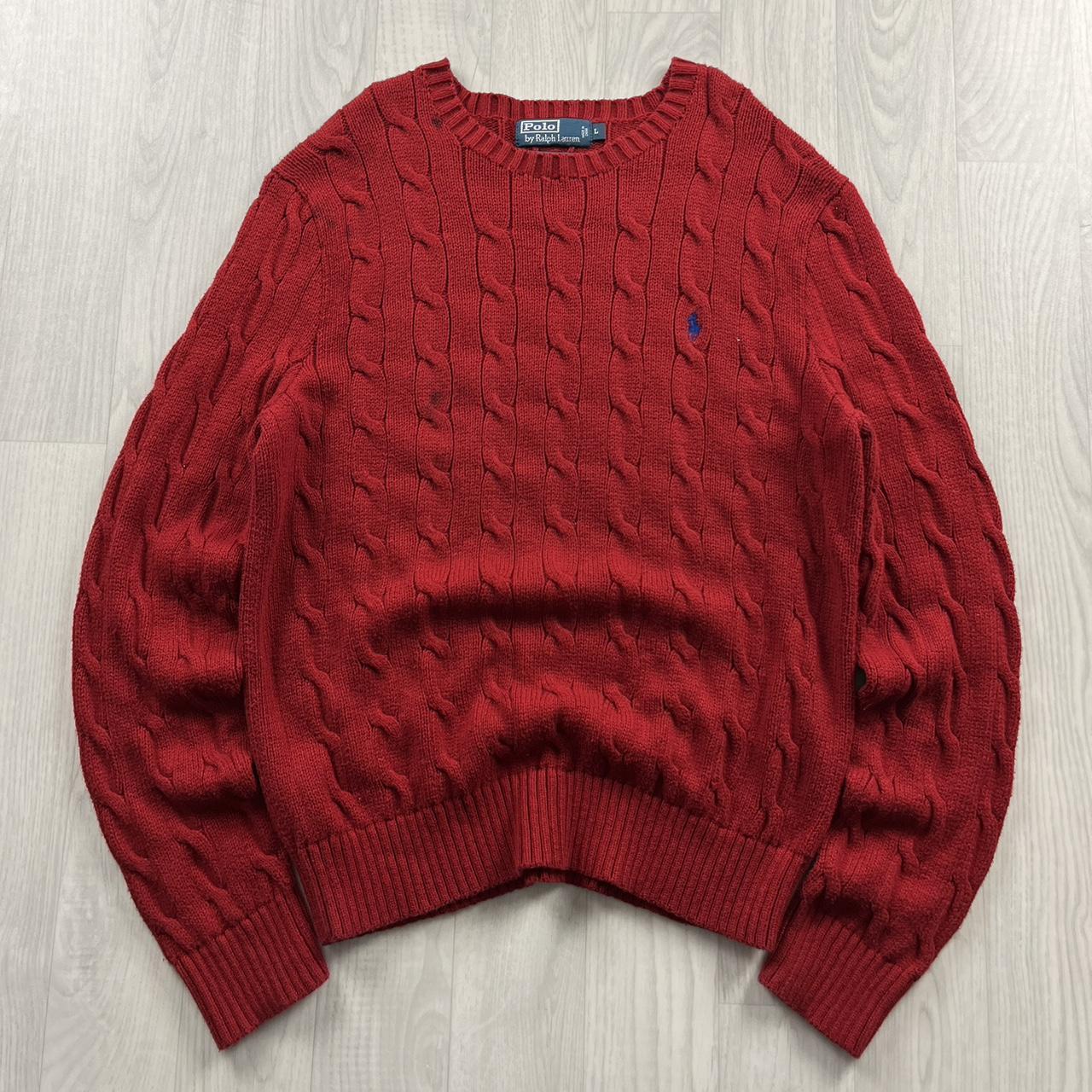 VINTAGE Y2K POLO RALPH LAUREN CHUNKY CABLE KNITTED JUMPER RED
