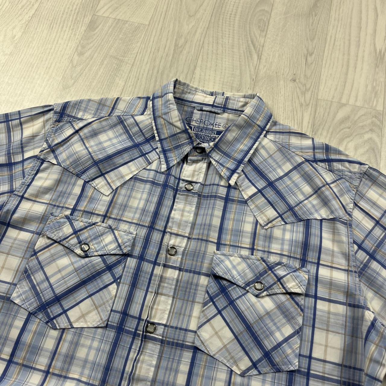 VINTAGE Y2K CHEROKEE CHECKERED SHORT SLEEVE SHIRT BLUE