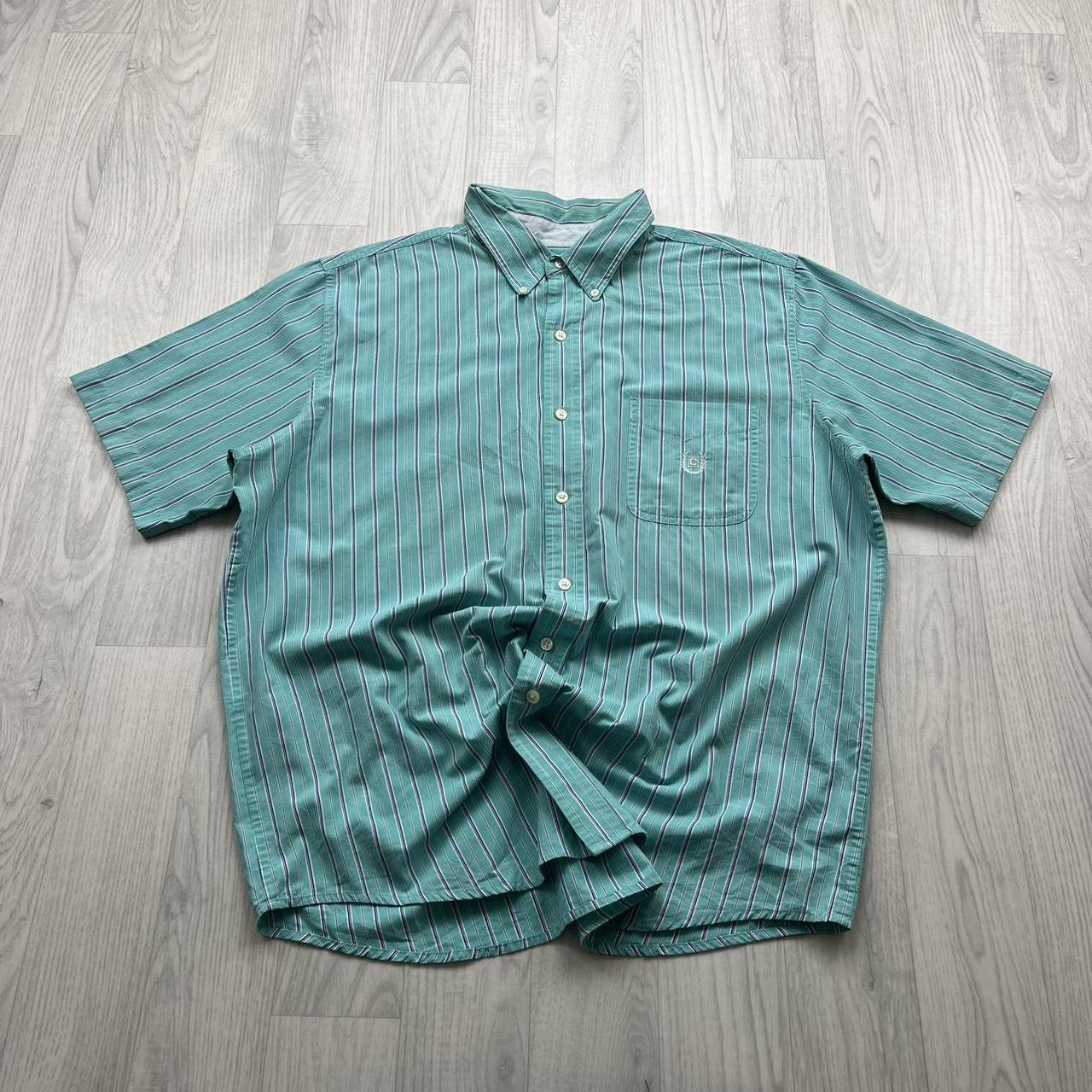 VINTAGE Y2K CHAPS SHORT SLEEVE STRIPED SHIRT TURQUOISE