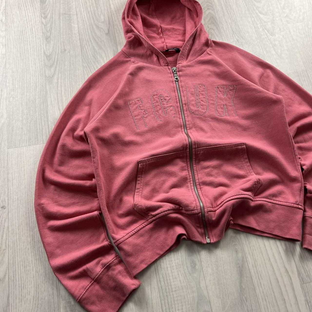 VINTAGE Y2K FCUK SPELL OUT ZIP UP HOODIE PINK