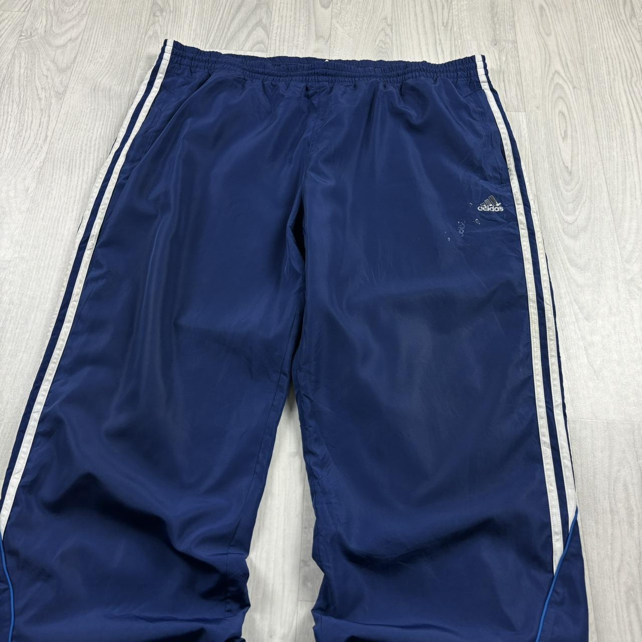 VINTAGE Y2K ADIDAS WIDE LEG BAGGY TRACKSUIT BOTTOMS NAVY BLUE