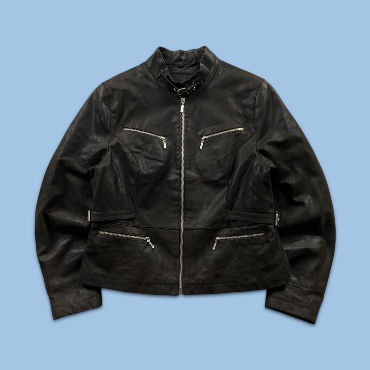VINTAGE Y2K YESSICA UTILITY LEATHER JACKET BLACK (S)