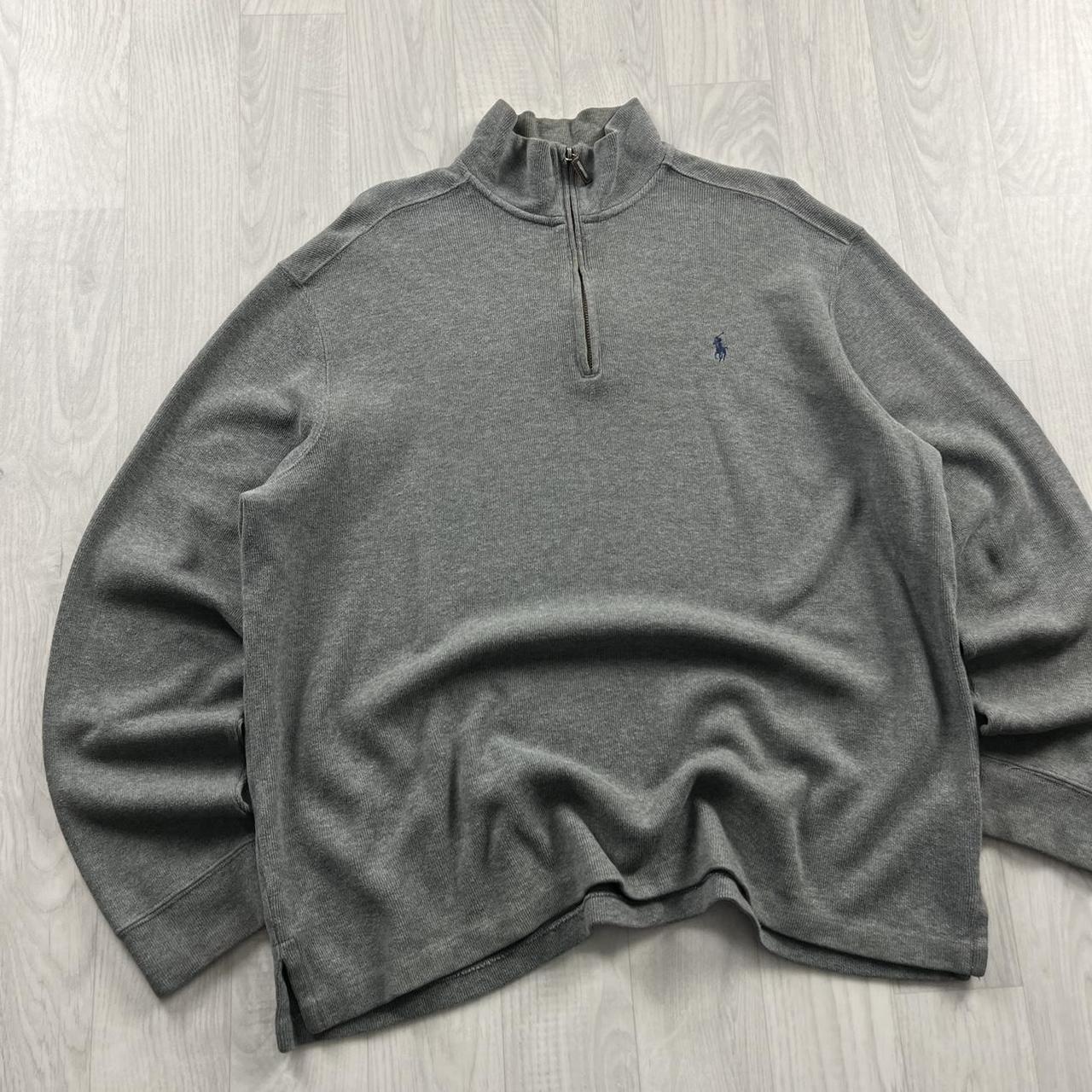 VINTAGE Y2K POLO RALPH LAUREN QUARTER ZIP KNITTED JUMPER GREY