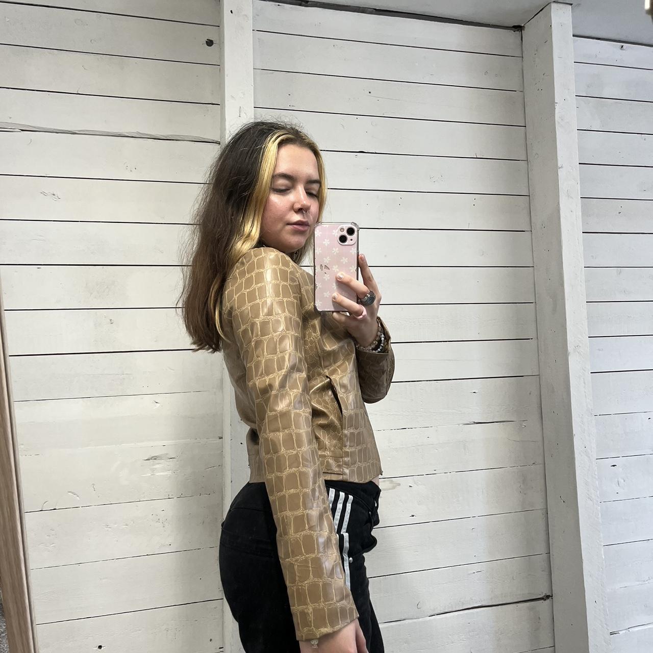 VINTAGE Y2K SNAKE PRINT LEATHER STYLE JACKET BEIGE (S)