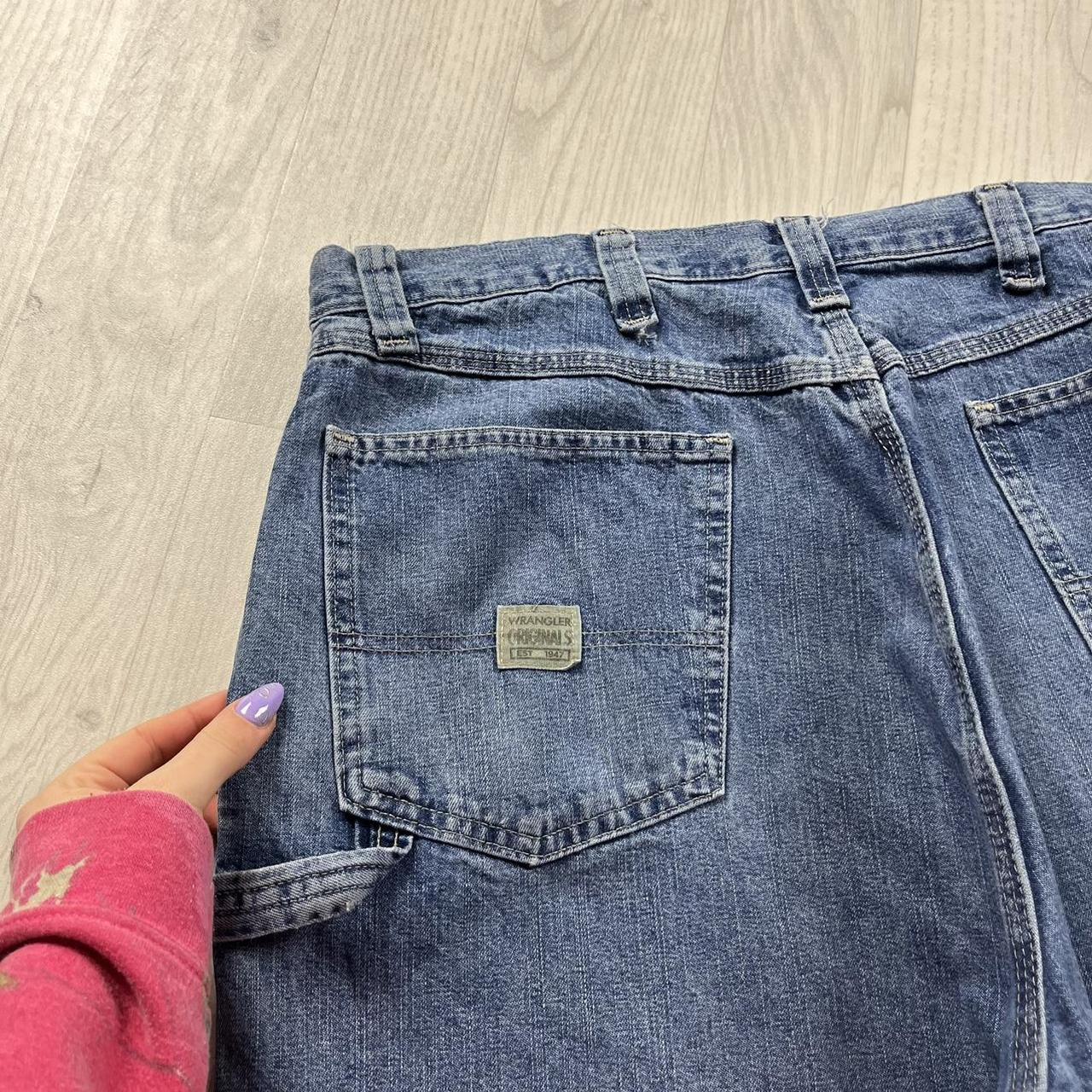 VINTAGE 00s WRANGLER BAGGY LOOSE CARPENTER JORTS BLUE