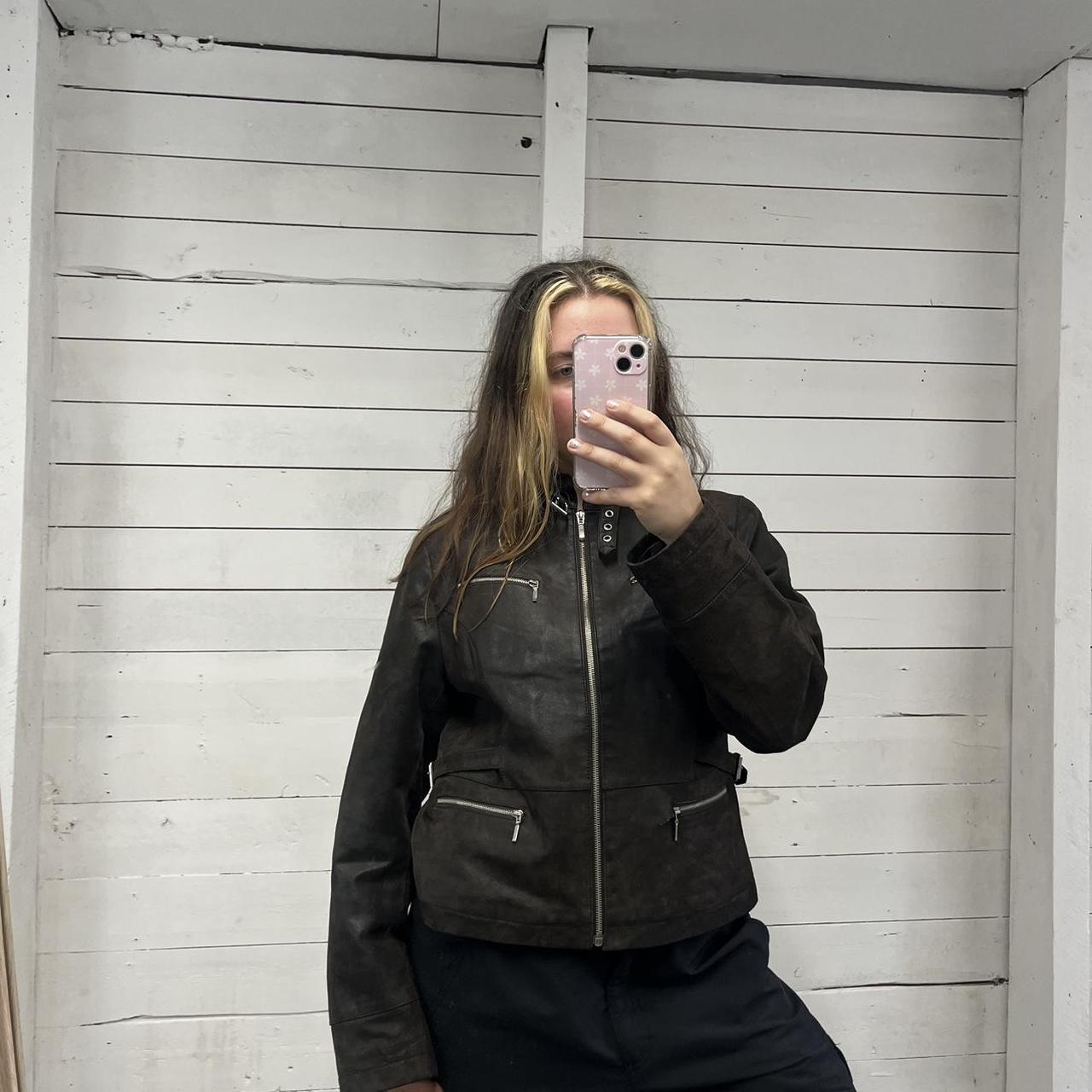 VINTAGE Y2K YESSICA UTILITY LEATHER JACKET BLACK (S)