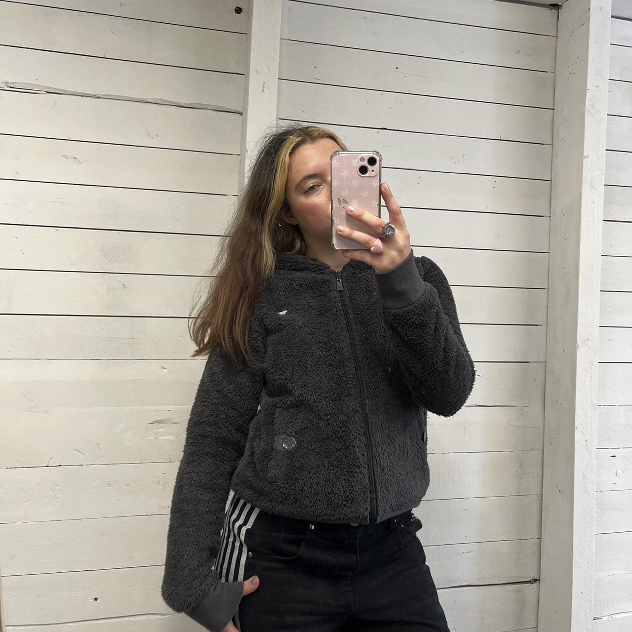 VINTAGE Y2K ROXY ZIP FLEECE HOODIE GREY (L)