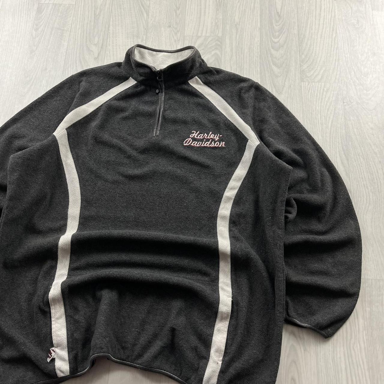VINTAGE Y2K HARLEY DAVIDSON QUARTER ZIP FLEECE SWEATSHIRT GREY