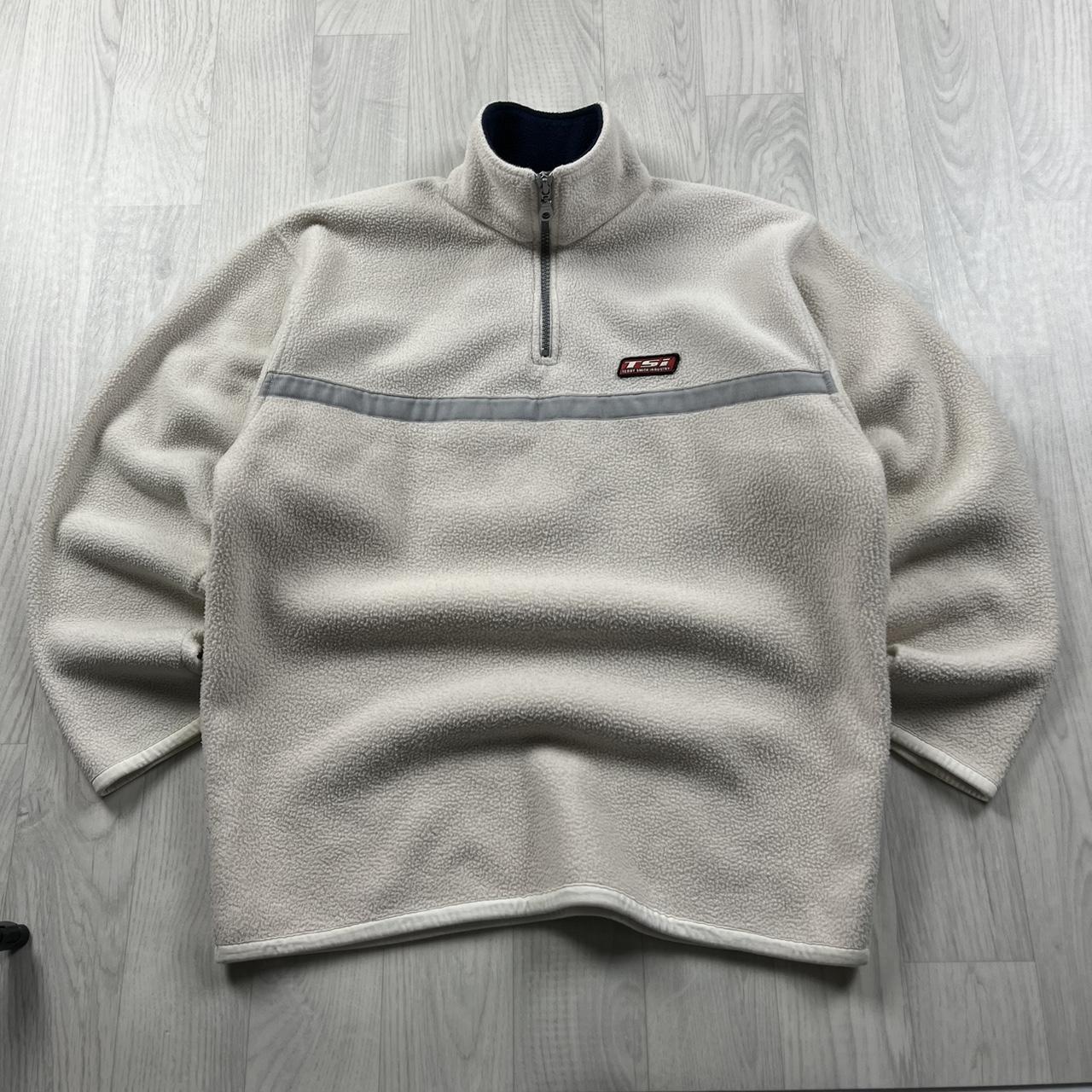 VINTAGE Y2K TEDDY SMITH QUARTER ZIP FLEECE SWEATSHIRT CREAM
