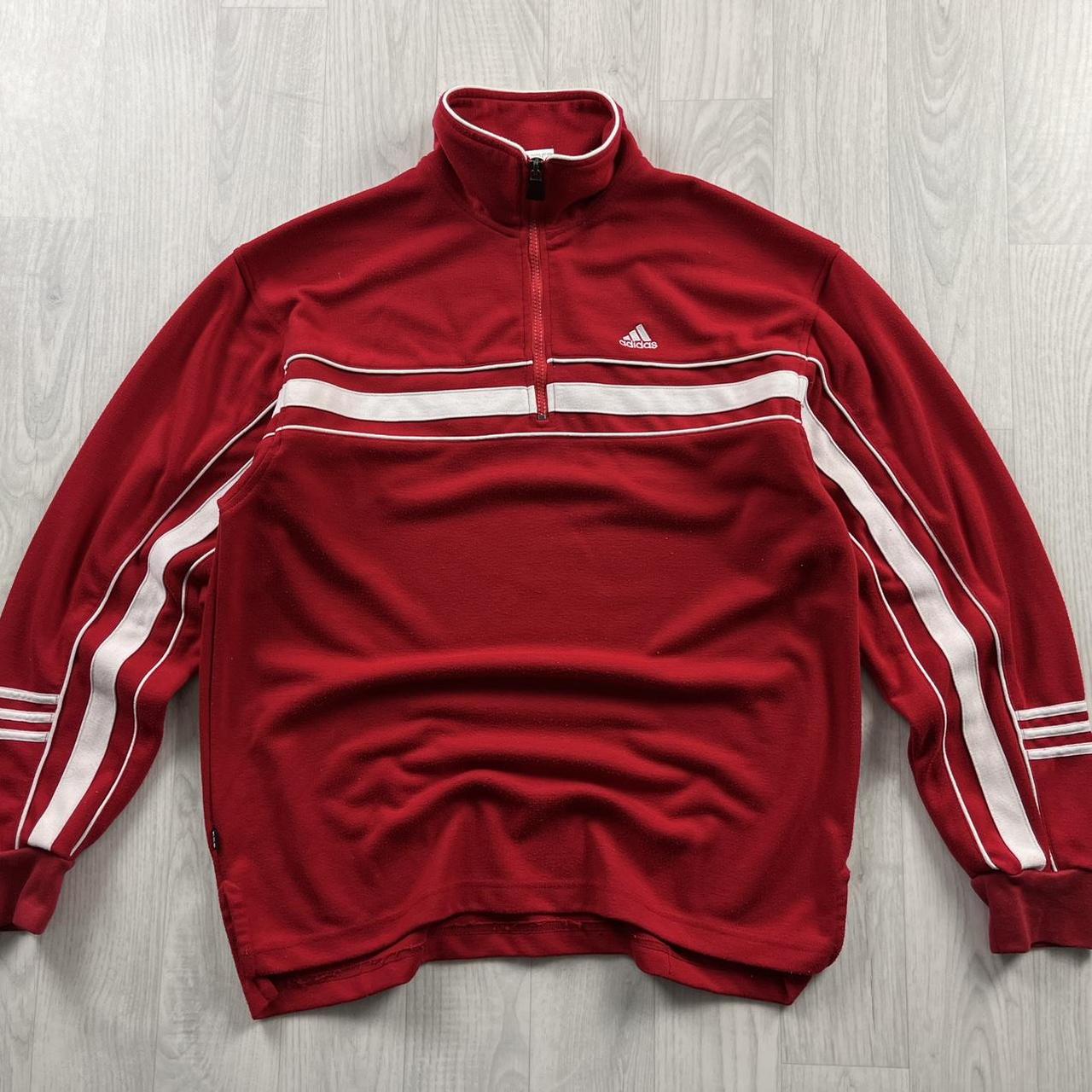 VINTAGE Y2K ADIDAS QUARTER ZIP STRIPED SWEATSHIRT RED WHITE