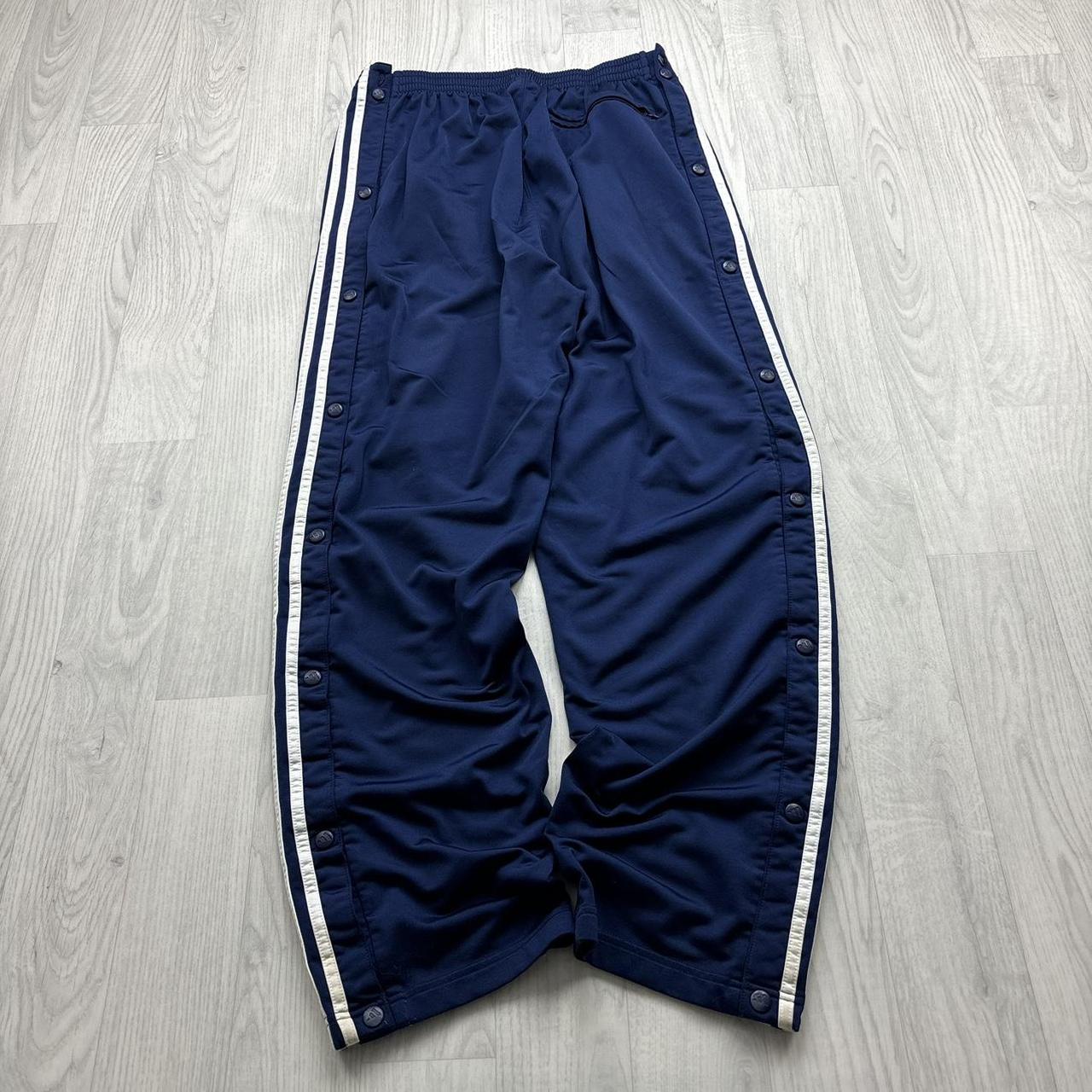 VINTAGE Y2K ADIDAS POPPER BAGGY TRACKSUIT BOTTOMS NAVY