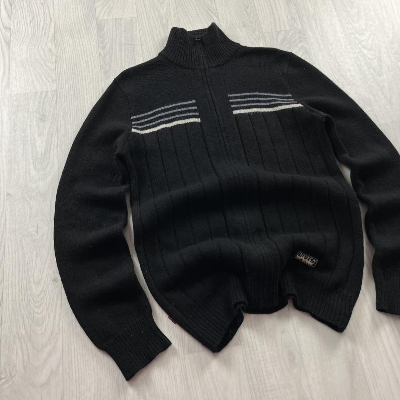 VINTAGE Y2K LEVIS RED TAB CHUNKY STRIPED ZIP KNITTED JUMPER BLACK (S)