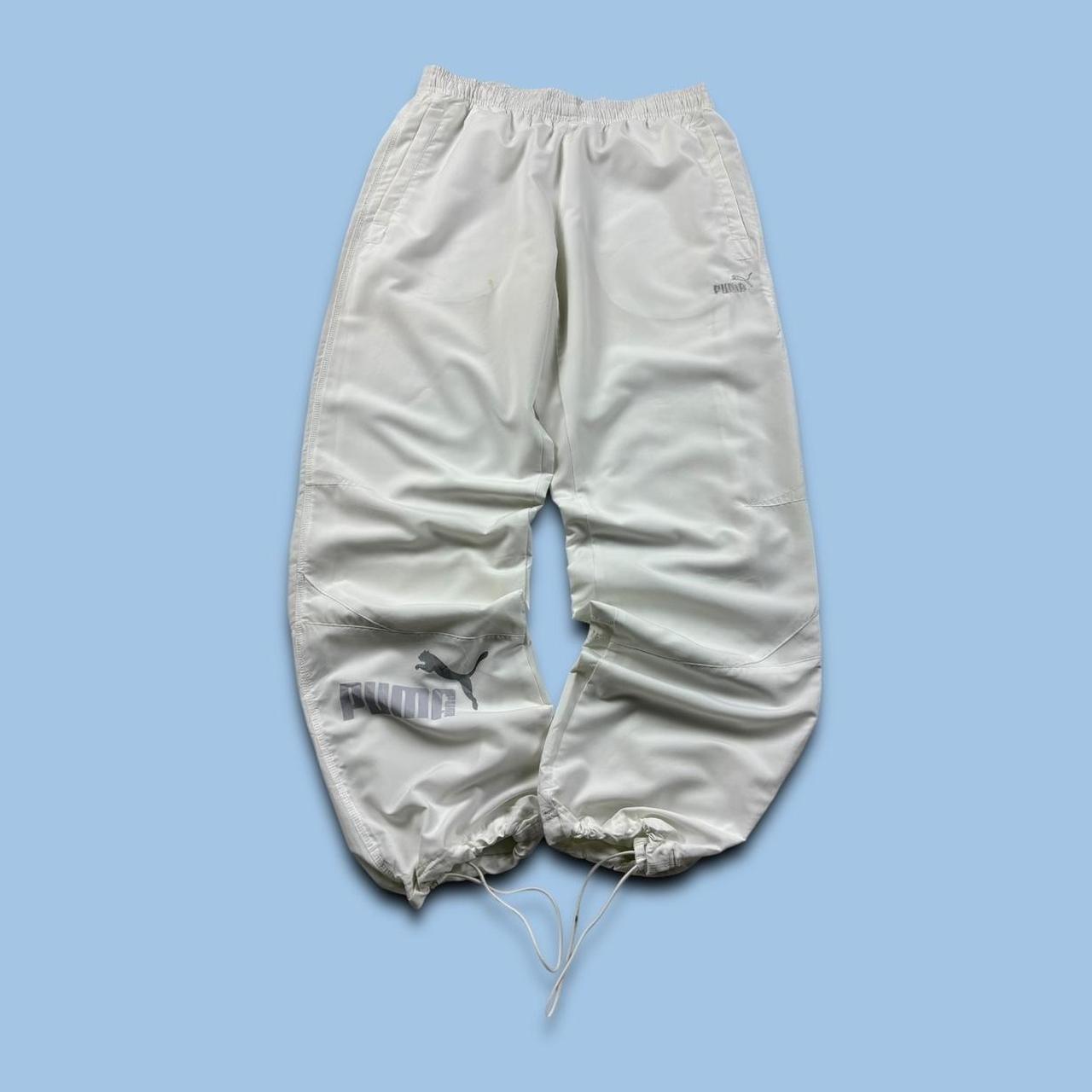 VINTAGE Y2K PUMA TECHNICAL BAGGY TRACKSUIT BOTTOMS WHITE