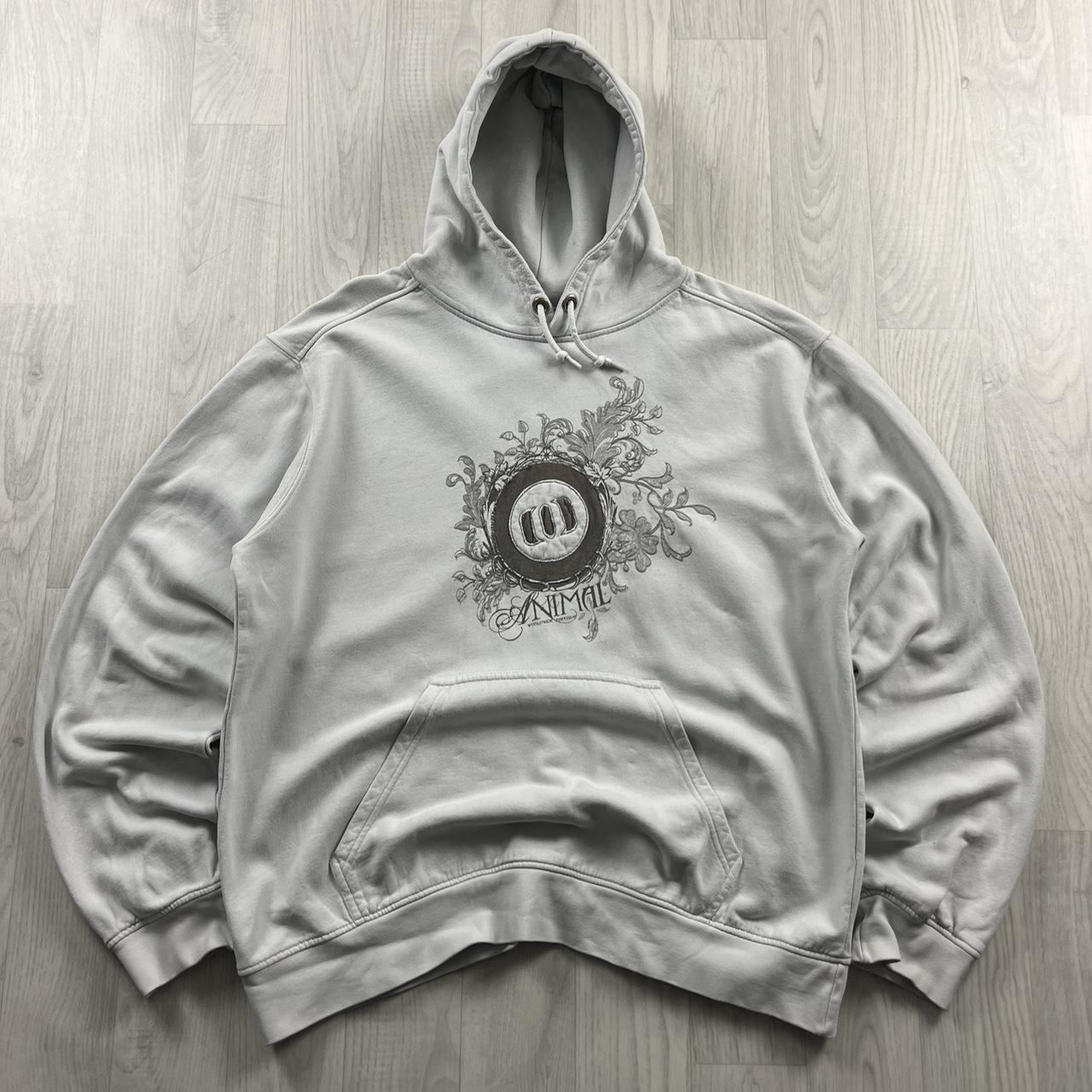 VINTAGE Y2K ANIMAL GRAPHIC HOODIE GREY WHITE