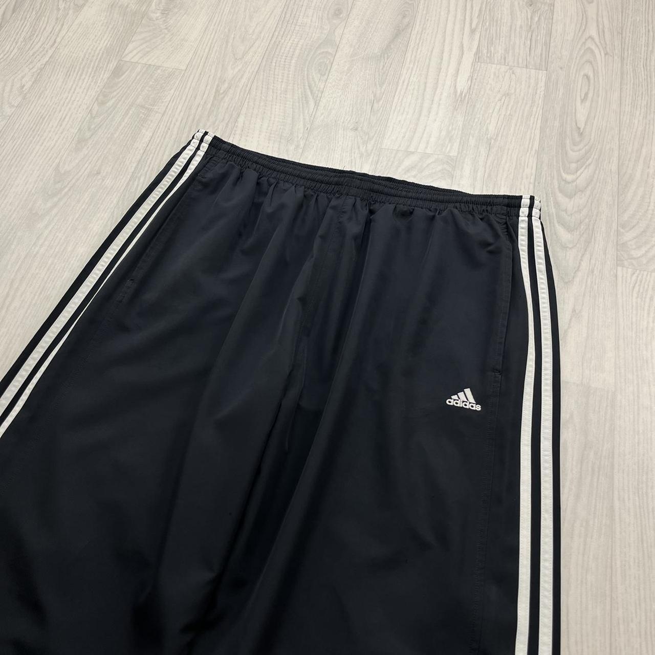 VINTAGE Y2K ADIDAS SIDE STRIPE BAGGY TRACKSUIT BOTTOMS BLACK WHITE (XL)