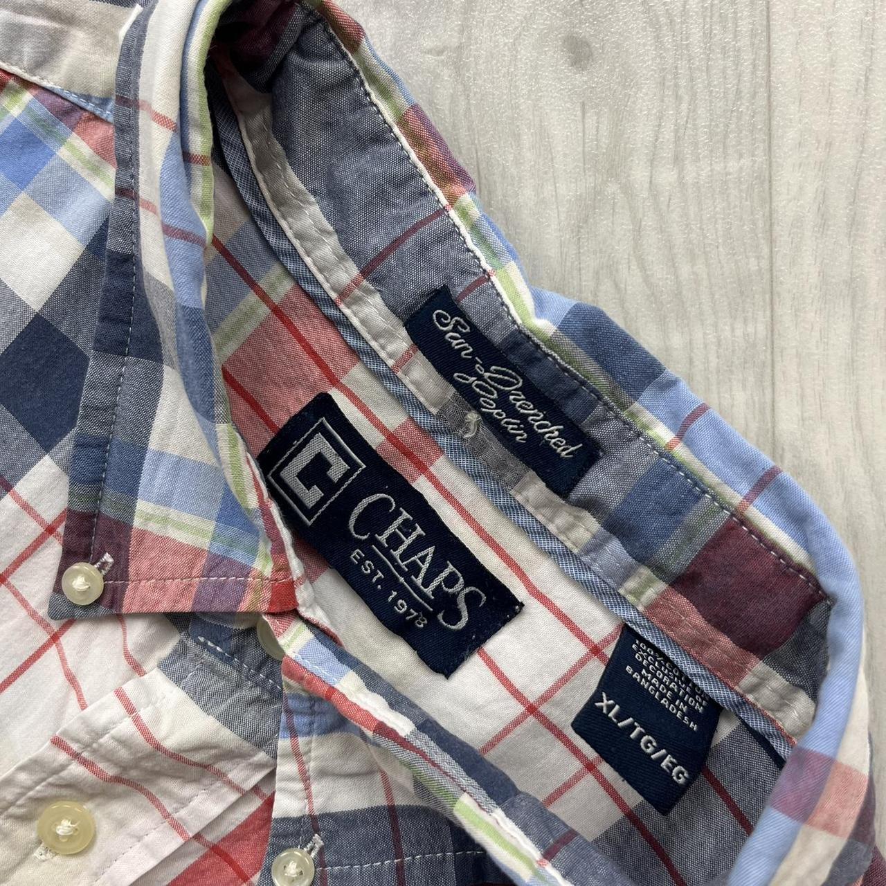 VINTAGE Y2K CHAPS PLAID BUTTON UP SHORT SLEEVE SHIRT WHITE