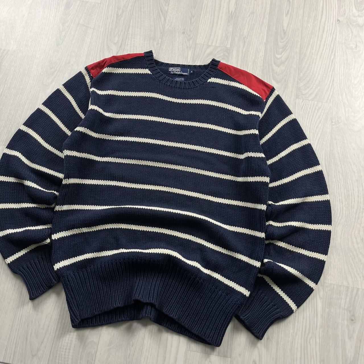 VINTAGE Y2K POLO RALPH LAUREN CHUNKY STRIPED KNITTED JUMPER NAVY