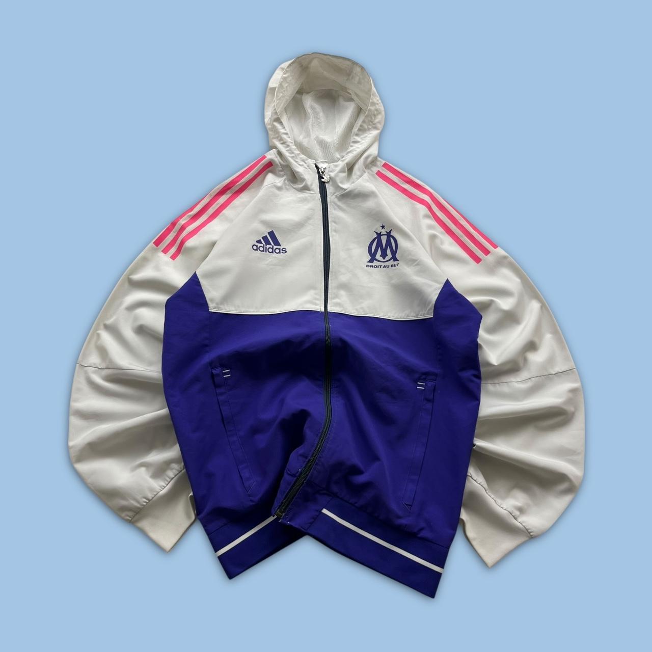 ADIDAS MARSEILLE FOOTBALL WINDBREAKER TRACK JACKET WHITE / PURPLE