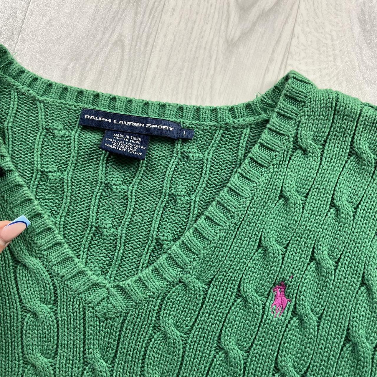 VINTAGE Y2K RALPH LAUREN SPORT CHUNKY CABLE KNITTED JUMPER GREEN