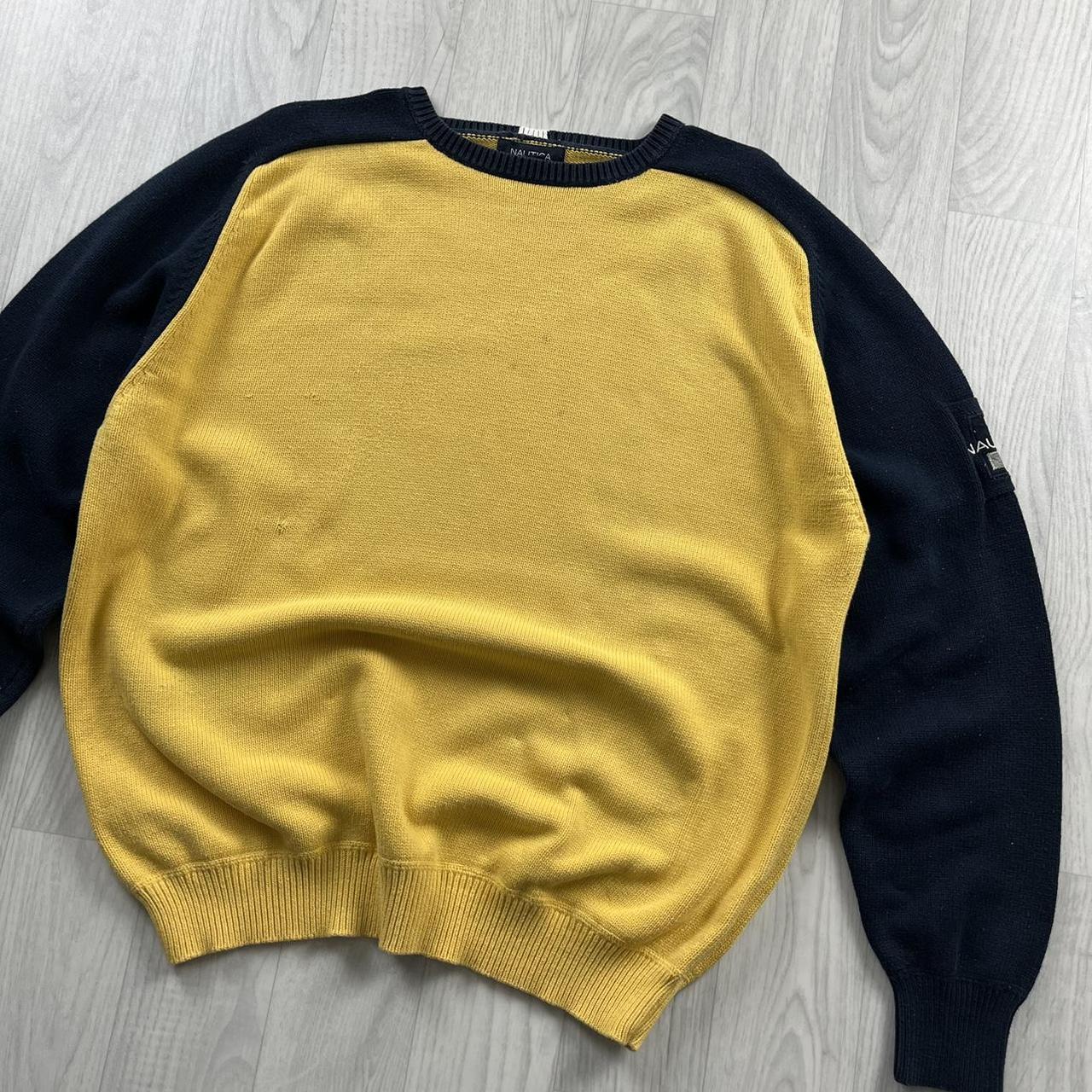 VINTAGE Y2K NAUTICA CHUNKY KNITTED JUMPER YELLOW NAVY