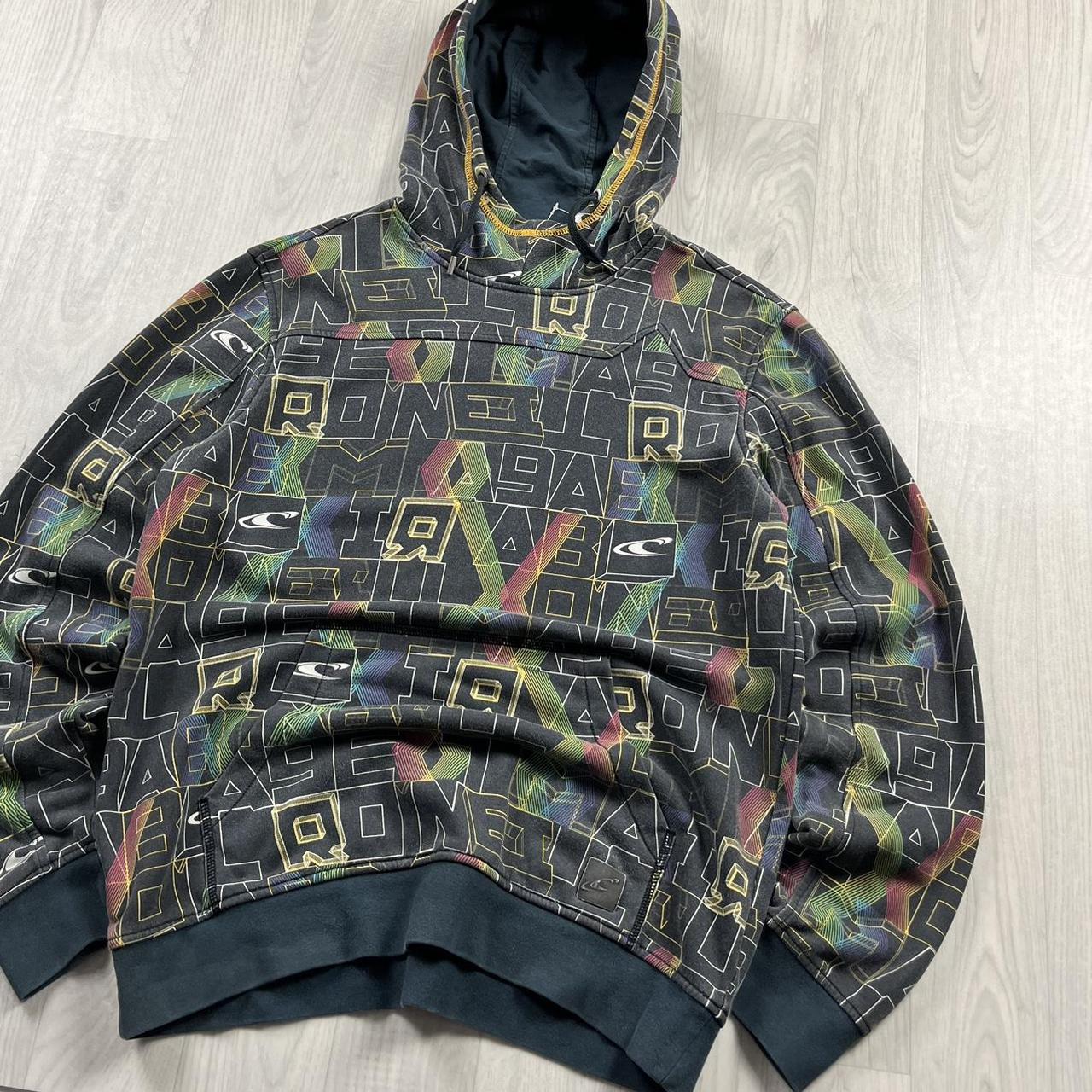 VINTAGE Y2K O’NEILL GRAPHIC ALL OVER PRINT HOODIE FADED BLACK