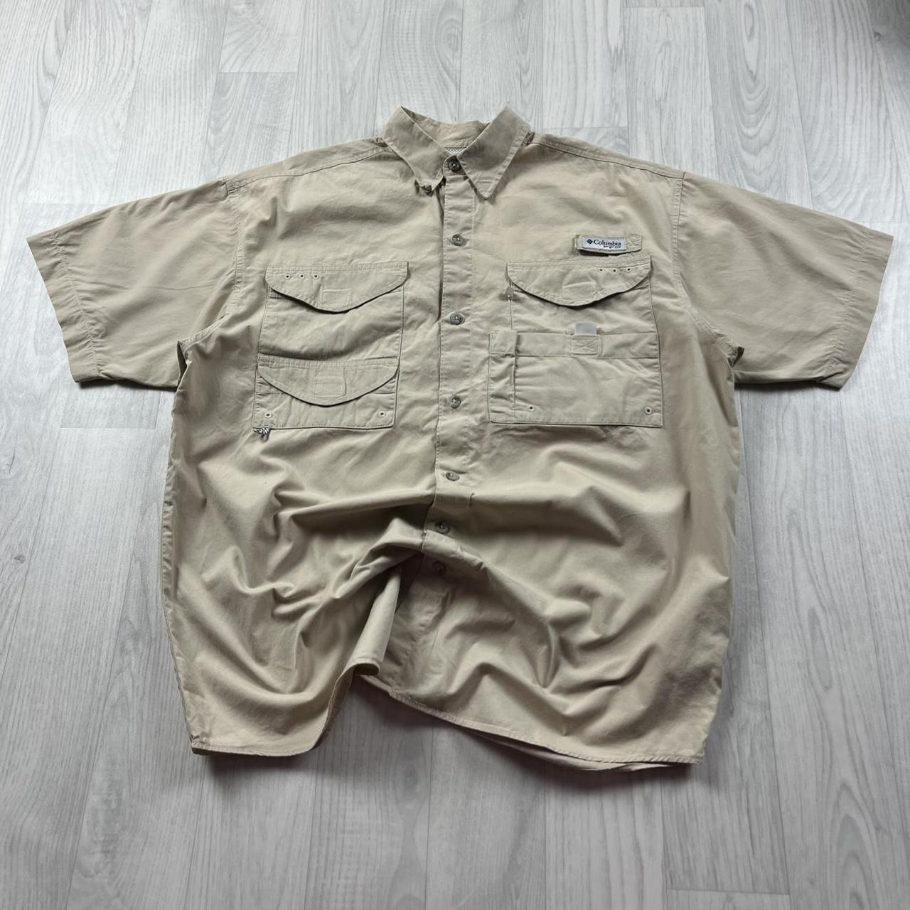 VINTAGE Y2K COLUMBIA CARGO UTILITY SHORT SLEEVE SHIRT CREAM