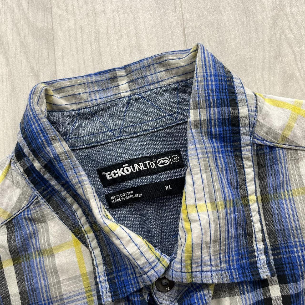 VINTAGE Y2K ECKO UNLTD PLAID SHORT SLEEVE BUTTON UP SHIRT BLUE / YELLOW