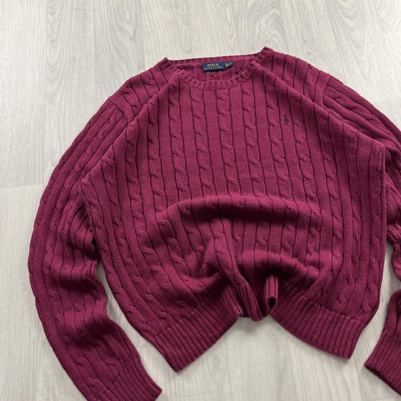 VINTAGE Y2K POLO RALPH LAUREN CHUNKY CABLE KNITTED JUMPER BURGUNDY