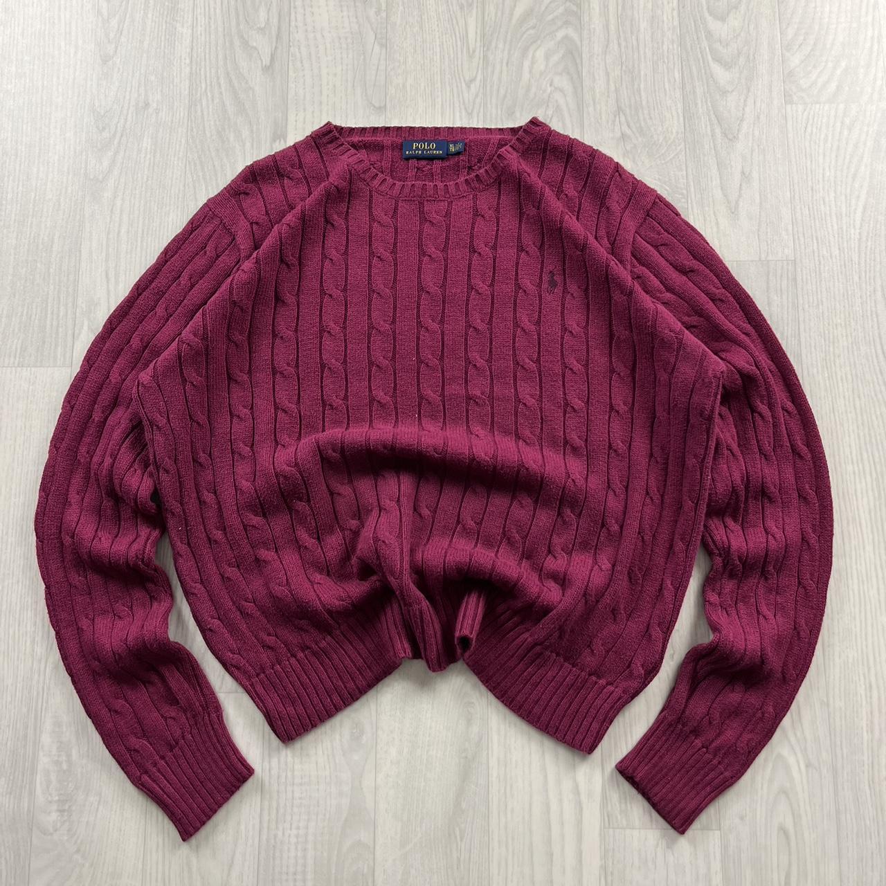 VINTAGE Y2K POLO RALPH LAUREN CHUNKY CABLE KNITTED JUMPER BURGUNDY