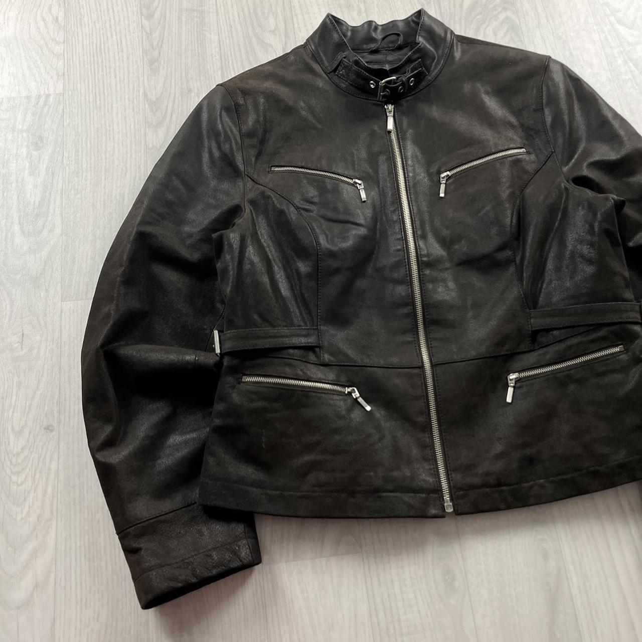 VINTAGE Y2K YESSICA UTILITY LEATHER JACKET BLACK (S)