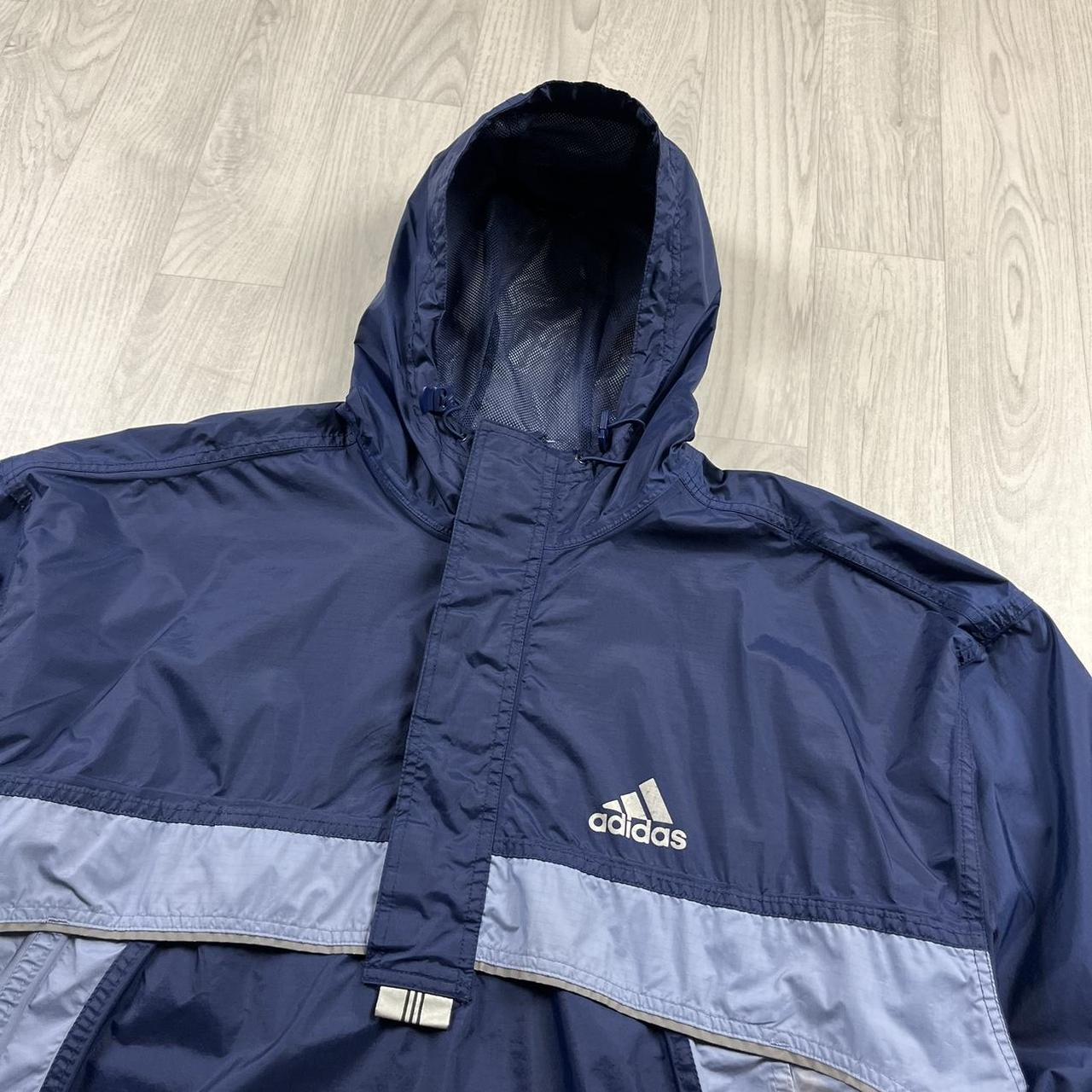 VINTAGE 90s ADIDAS QUARTER ZIP WIND BREAKER HOODED JACKET NAVY