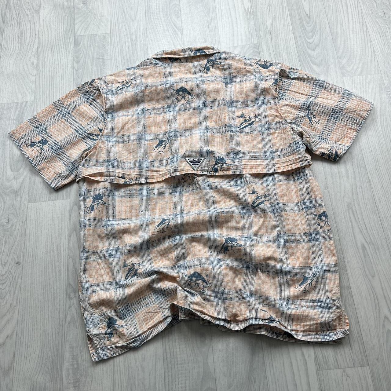 VINTAGE Y2K COLUMBIA GRAPHIC BUTTON UP SHORT SLEEVE SHIRT ORANGE