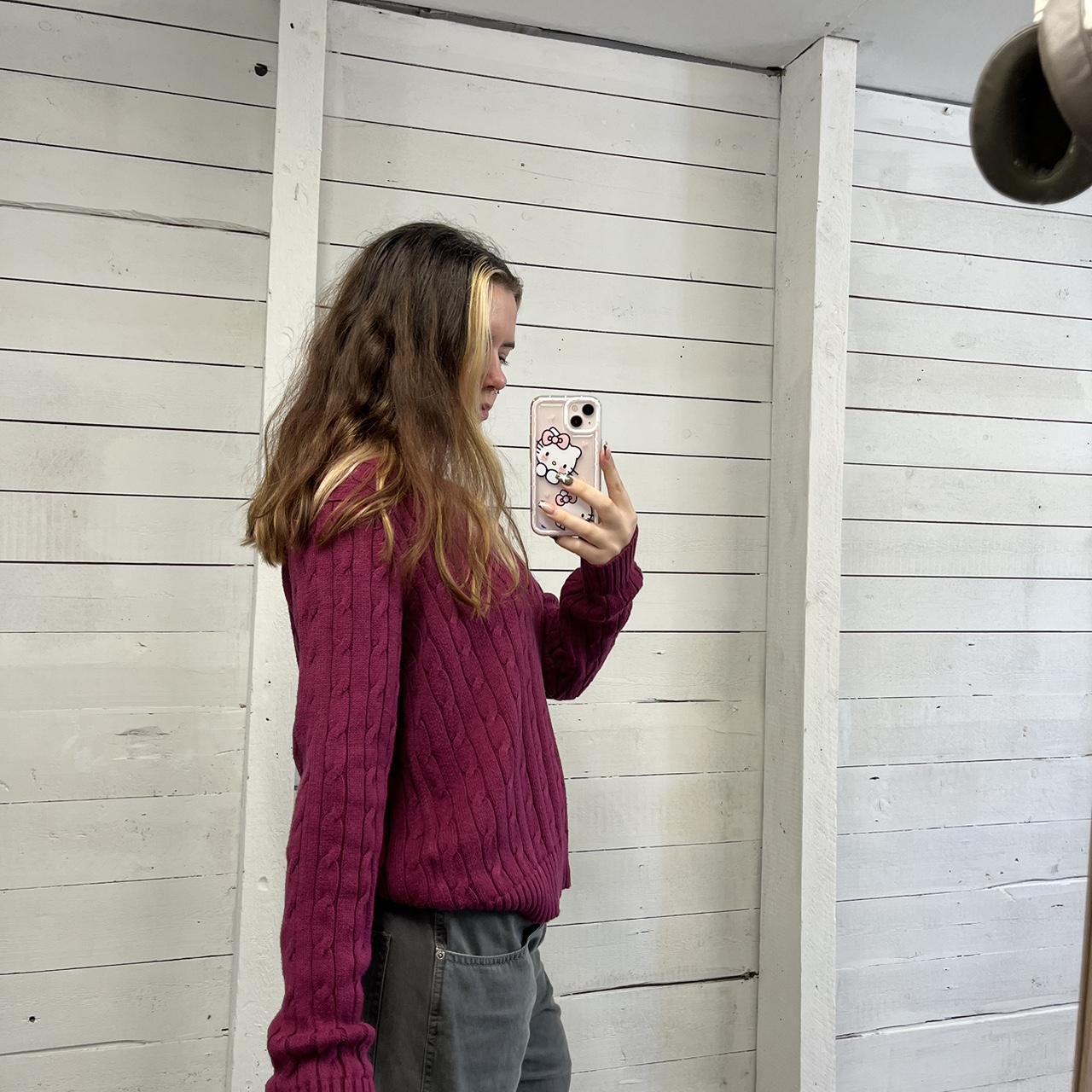 VINTAGE Y2K POLO RALPH LAUREN CHUNKY CABLE KNITTED JUMPER BURGUNDY