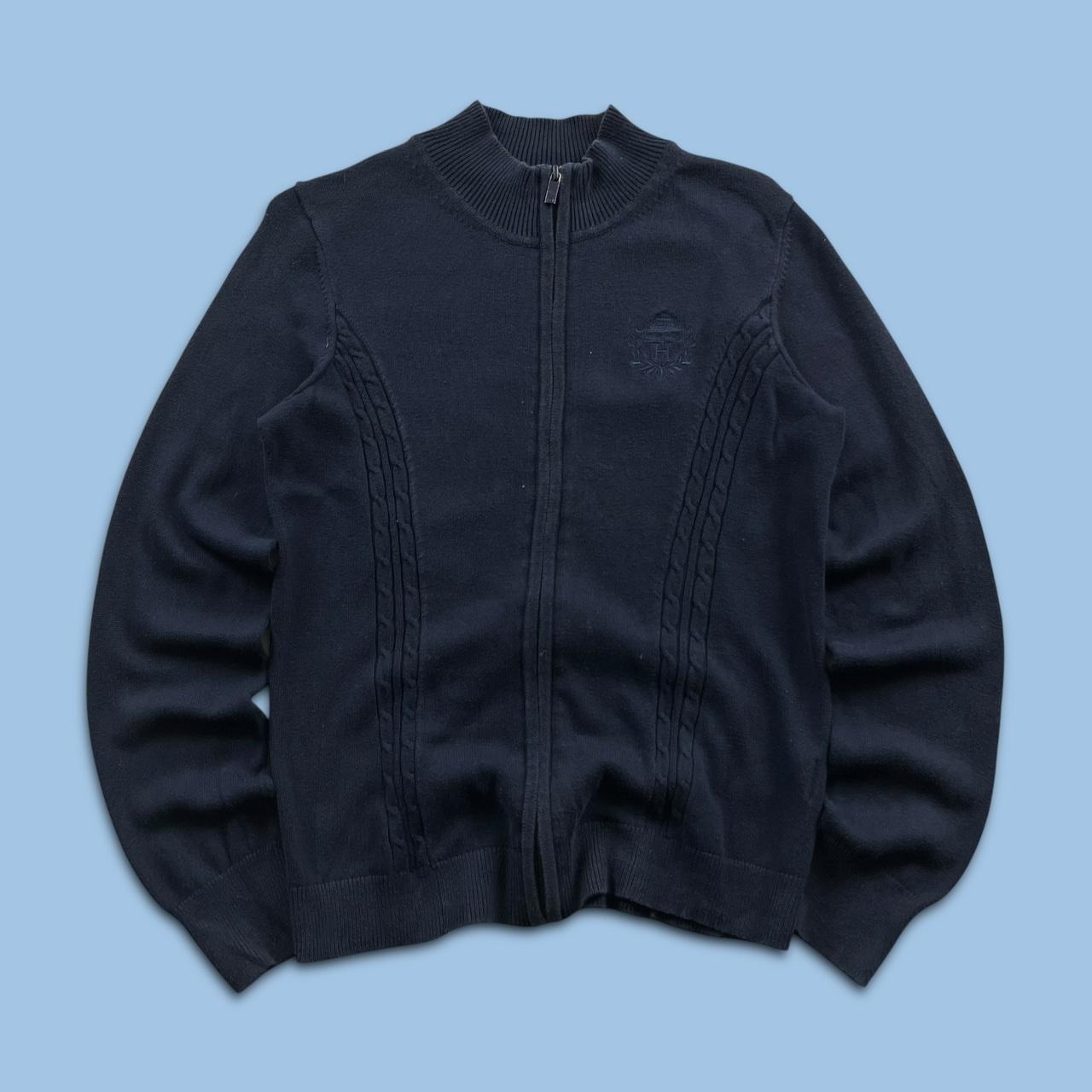VINTAGE Y2K TOMMY HILFIGER ZIP KNITTED JUMPER NAVY