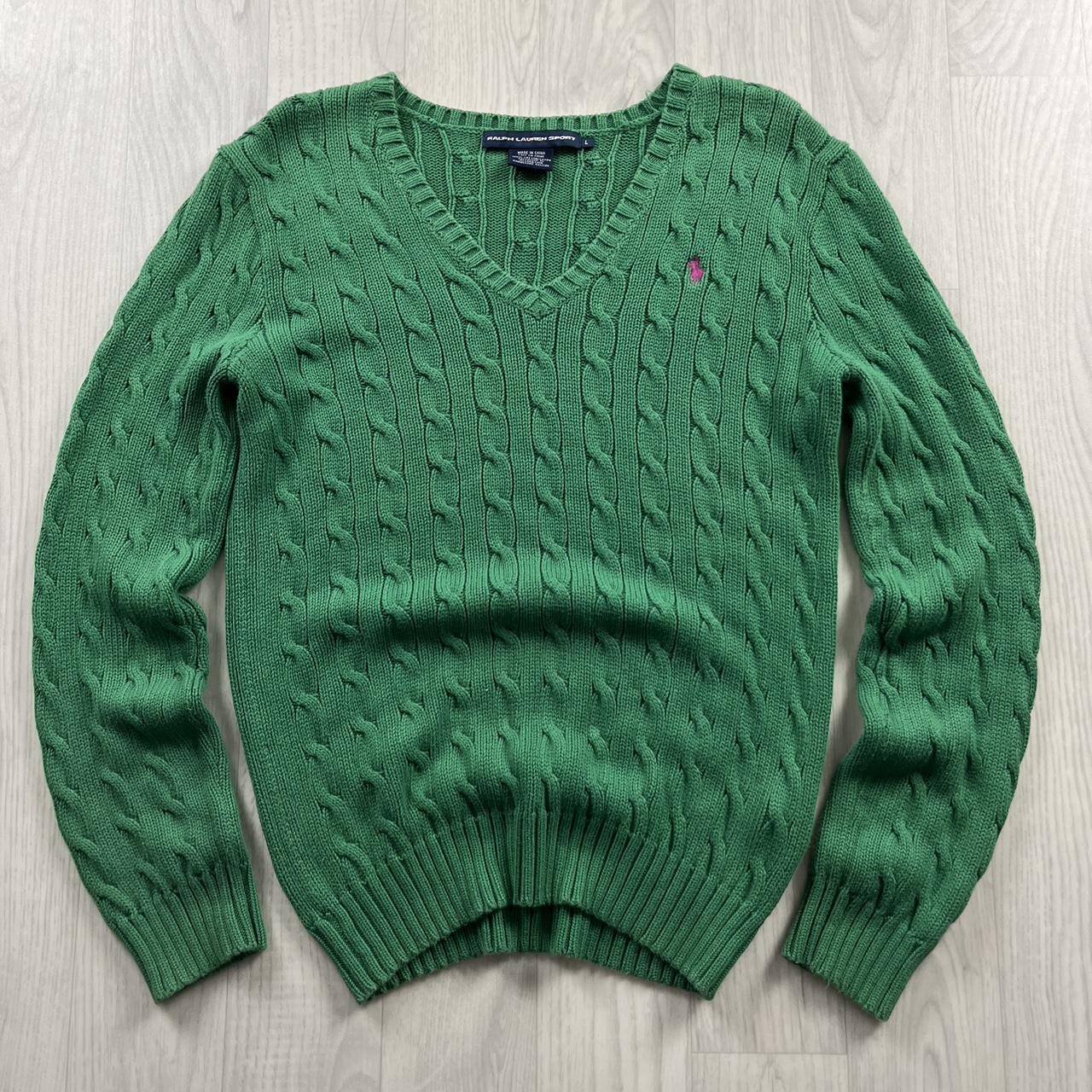 VINTAGE Y2K RALPH LAUREN SPORT CHUNKY CABLE KNITTED JUMPER GREEN