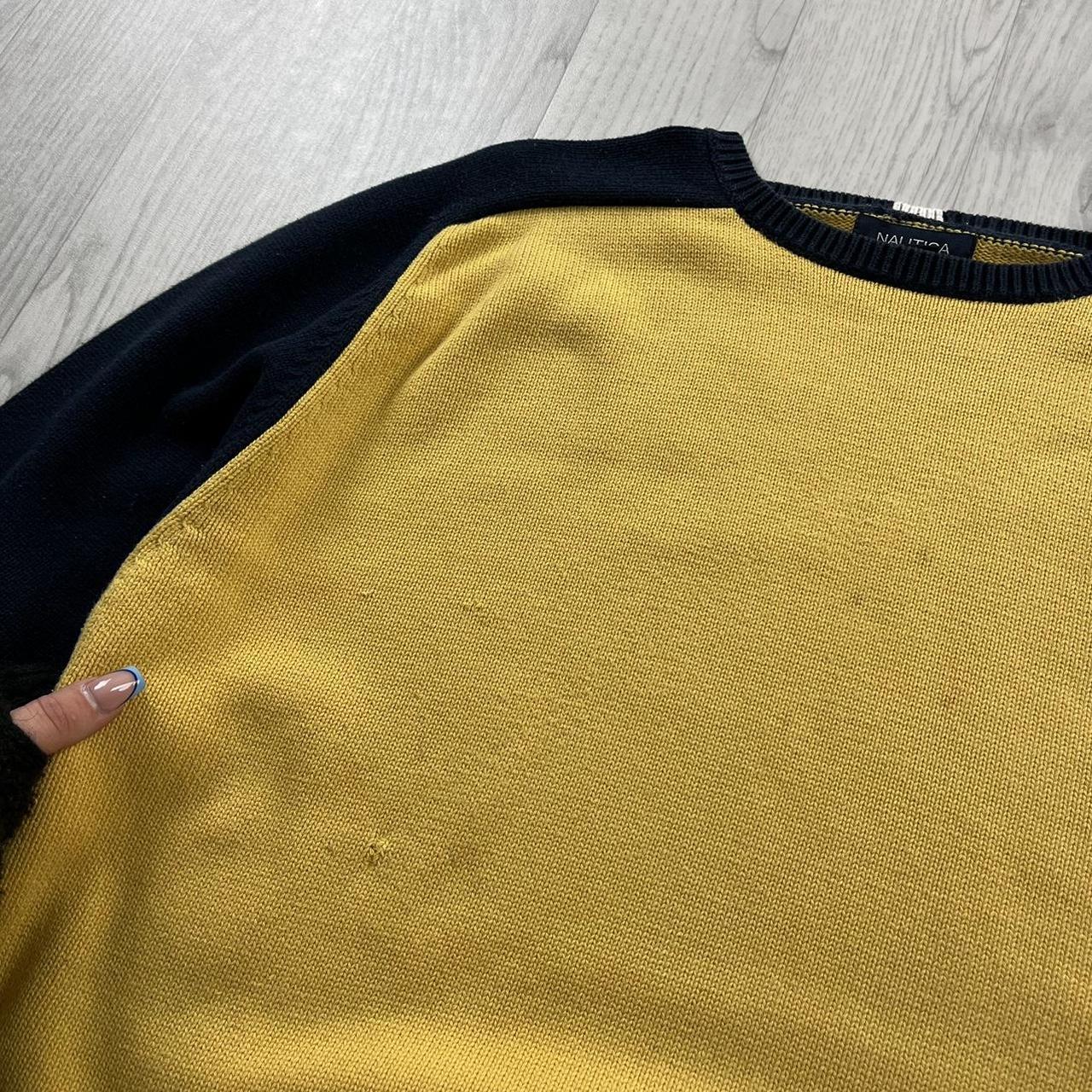 VINTAGE Y2K NAUTICA CHUNKY KNITTED JUMPER YELLOW NAVY