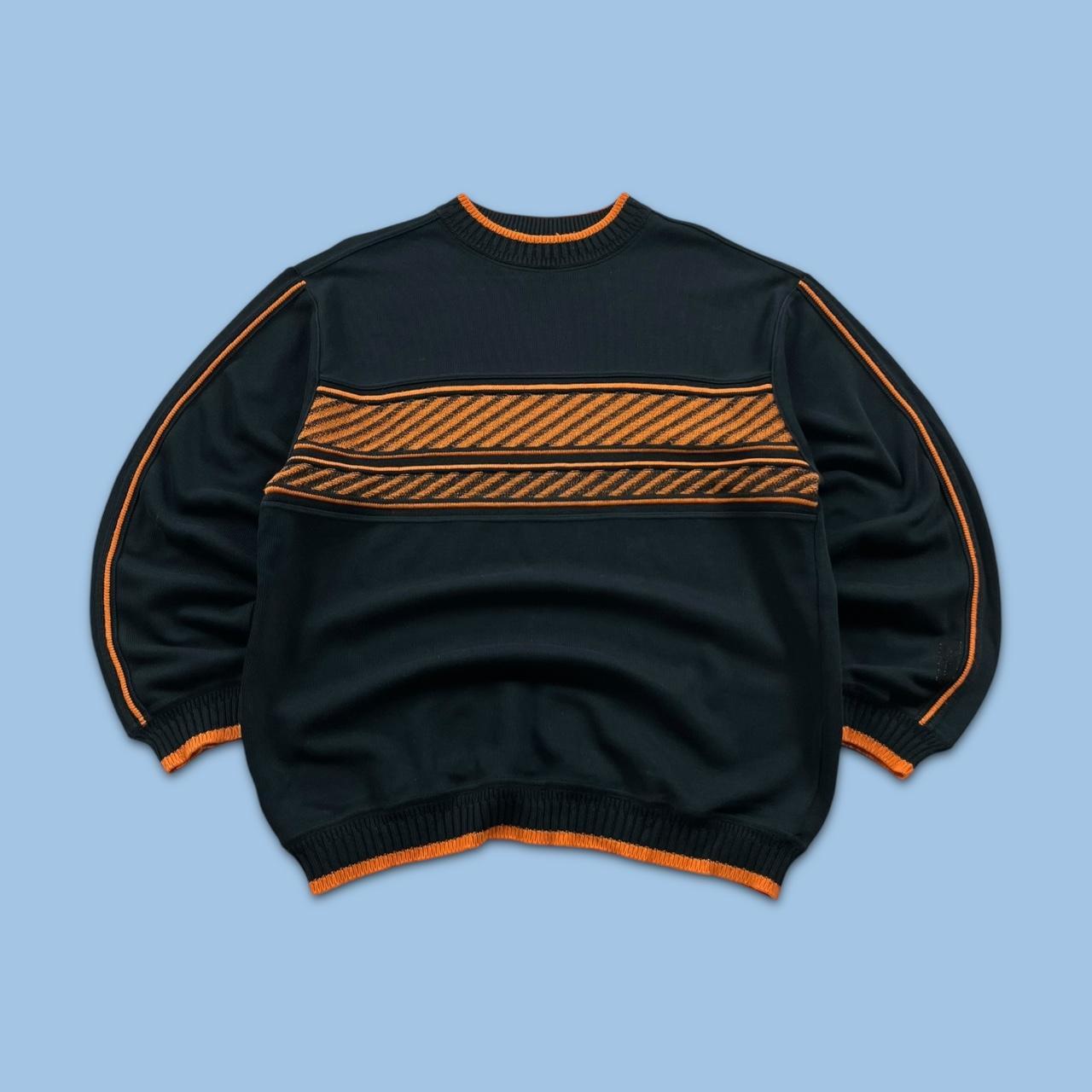 VINTAGE Y2K CARLO COLLUCI STRIPED KNITTED JUMPER BLACK ORANGE