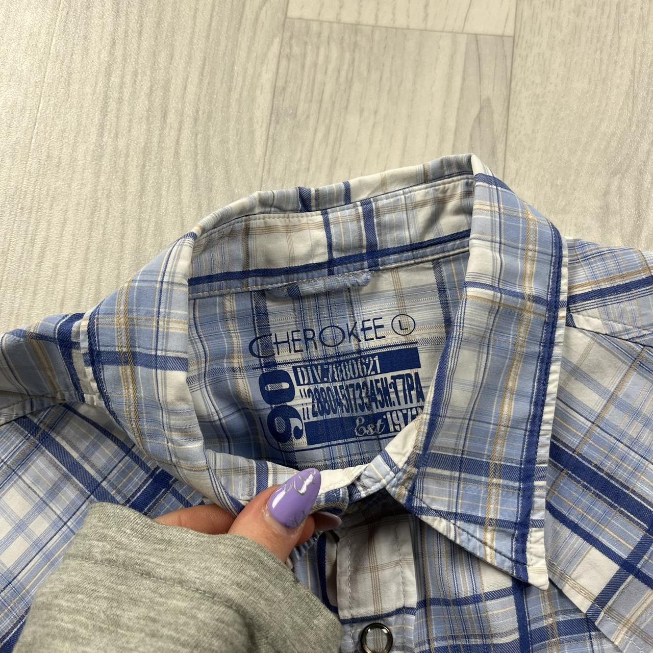 VINTAGE Y2K CHEROKEE CHECKERED SHORT SLEEVE SHIRT BLUE