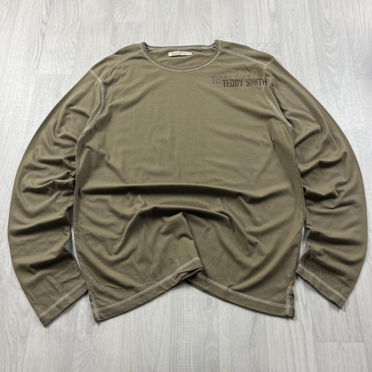 VINTAGE Y2K TEDDY SMITH GRAPHIC LONG SLEEVE SKATER T SHIRT KHAKI