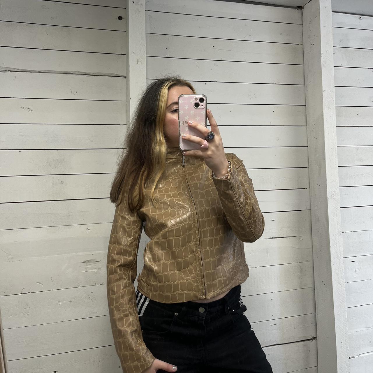 VINTAGE Y2K SNAKE PRINT LEATHER STYLE JACKET BEIGE (S)